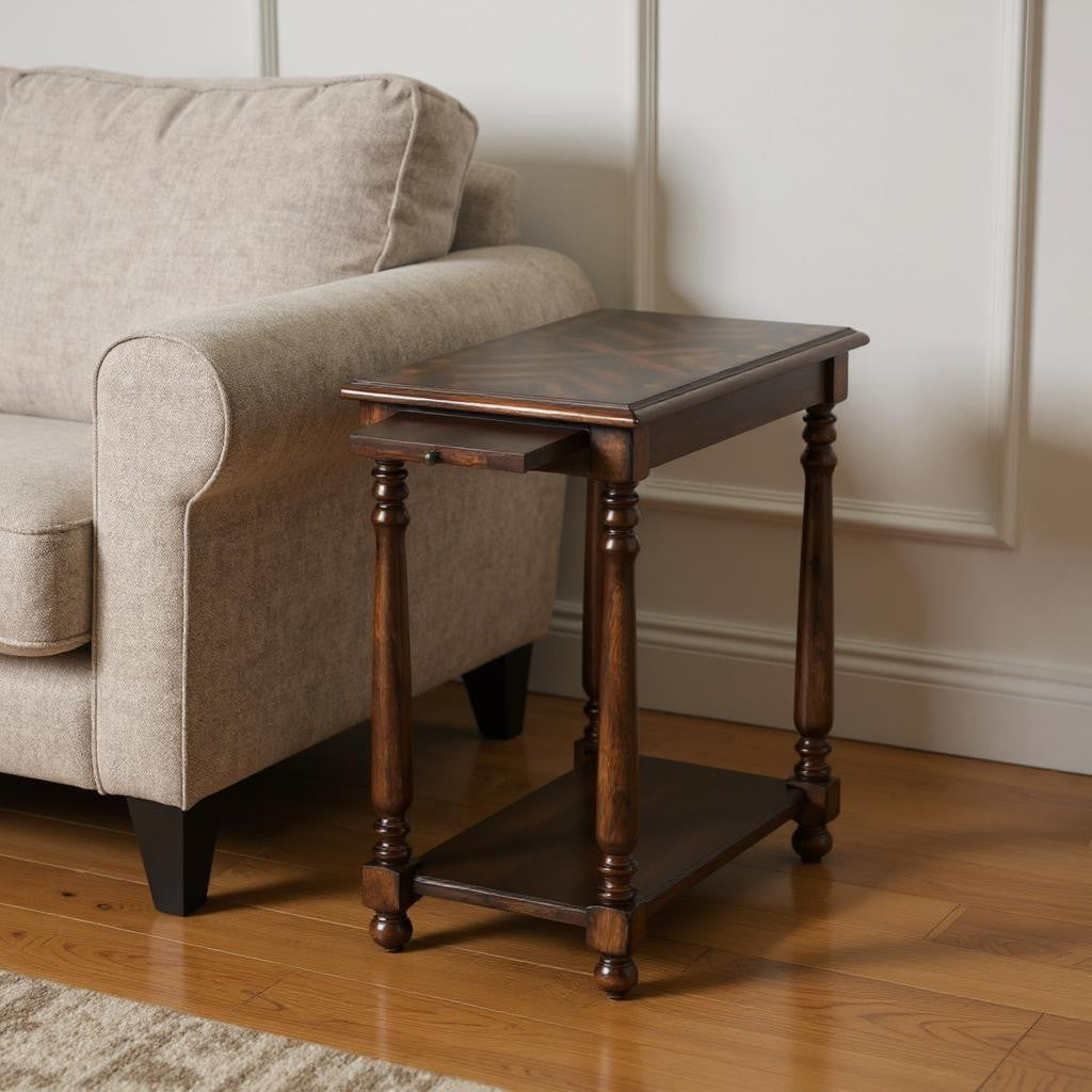 24" Wood Brown End Table With Shelf-0
