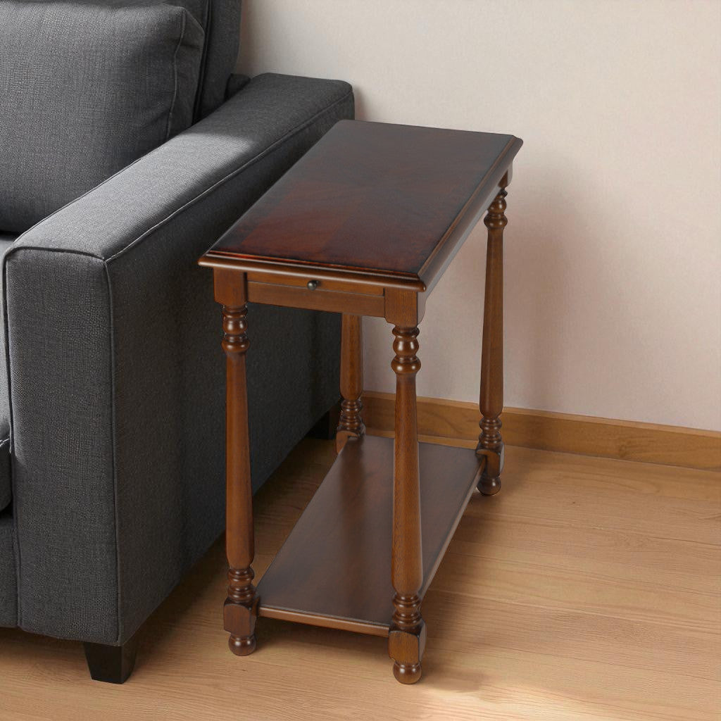 24" Brown End Table With Shelf-0