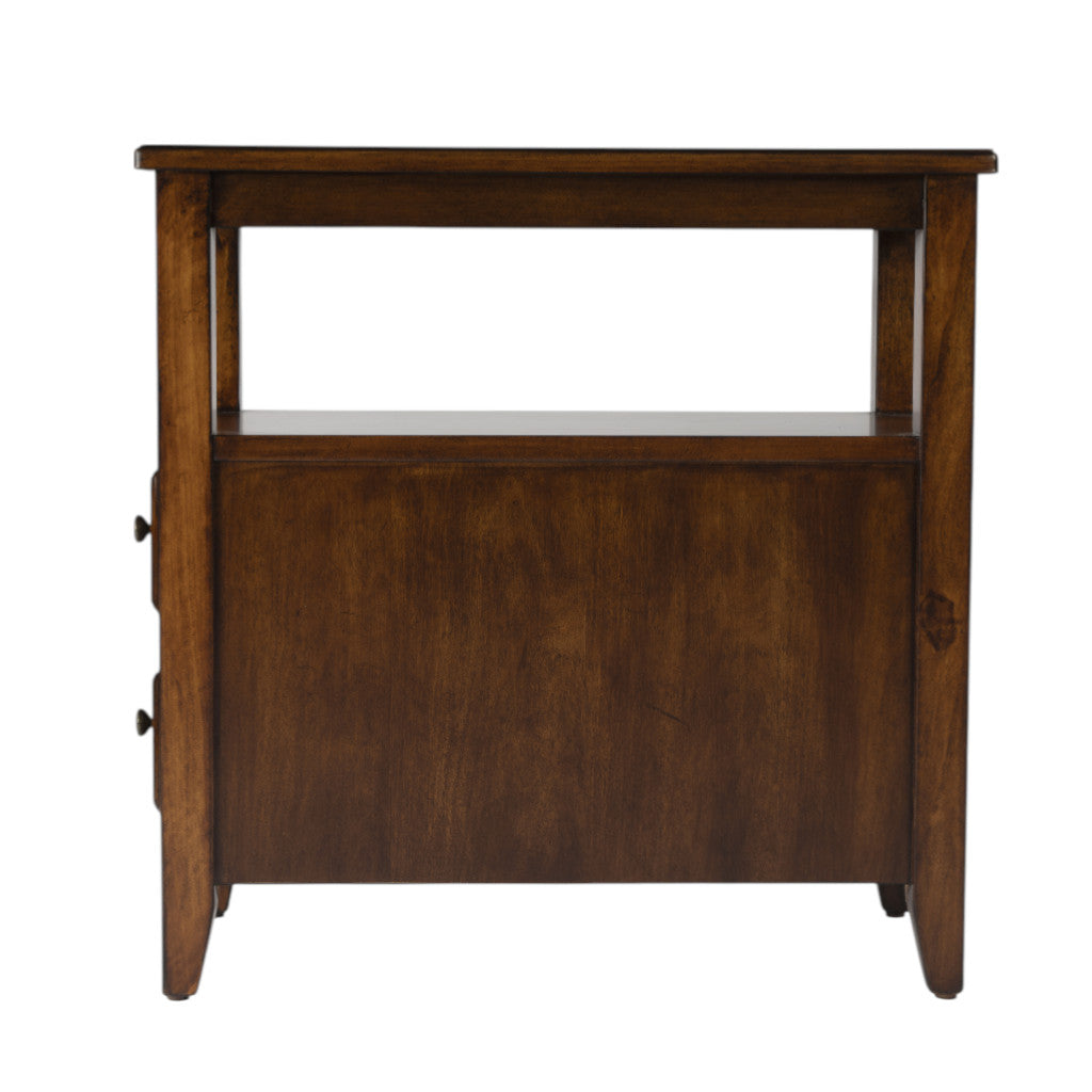 24" Brown Distressed End Table With Two Drawers And Shelf-End-Side Tables-DECOROLALA