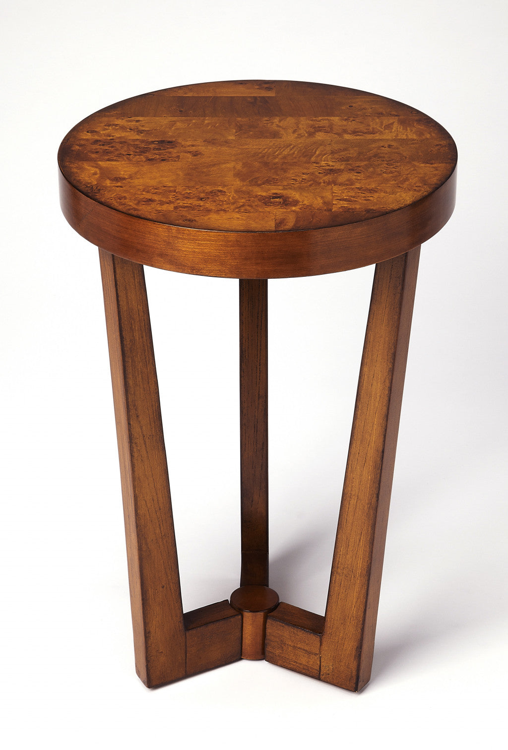 24" Medium Brown Burl Veneer Round End Table-0