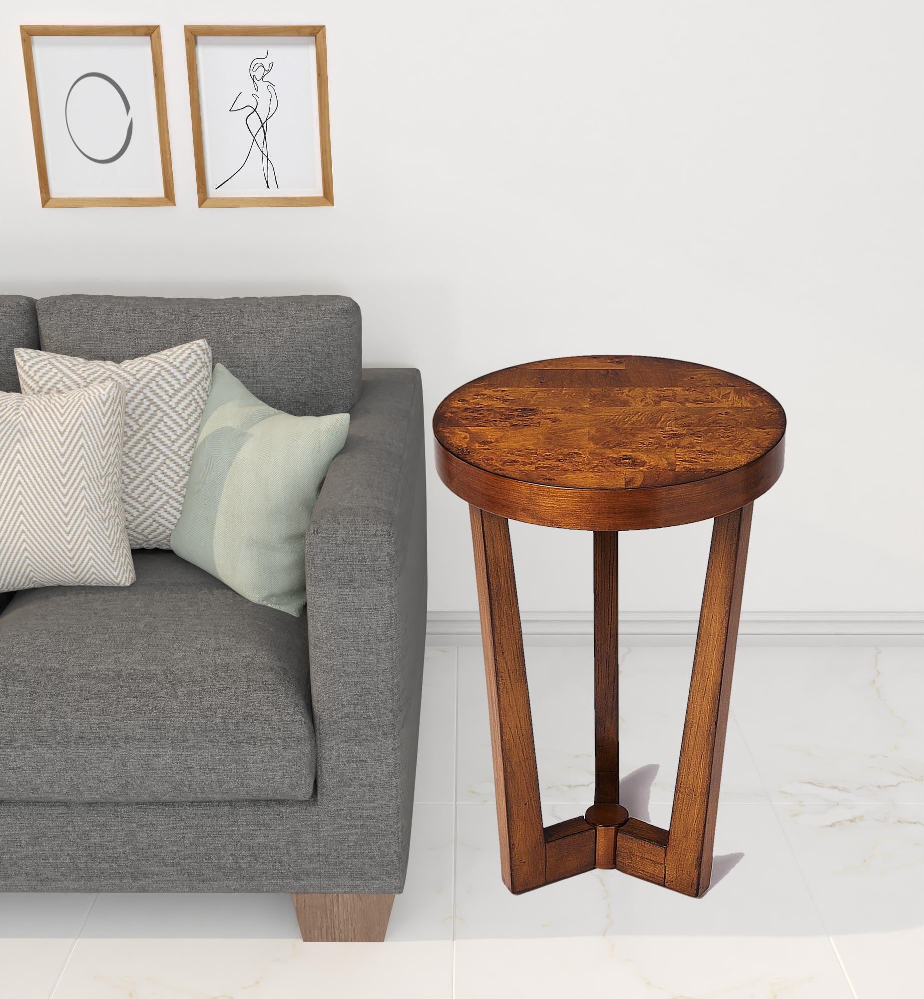24" Medium Brown Burl Veneer Round End Table-3