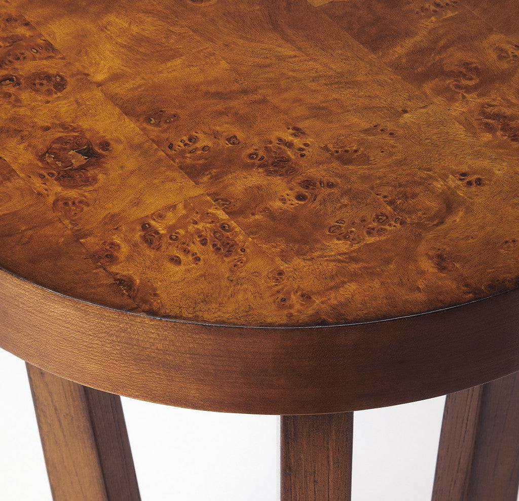 24" Medium Brown Burl Veneer Round End Table-4