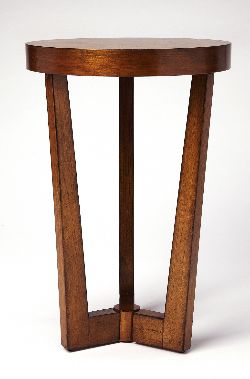 24" Medium Brown Burl Veneer Round End Table-1