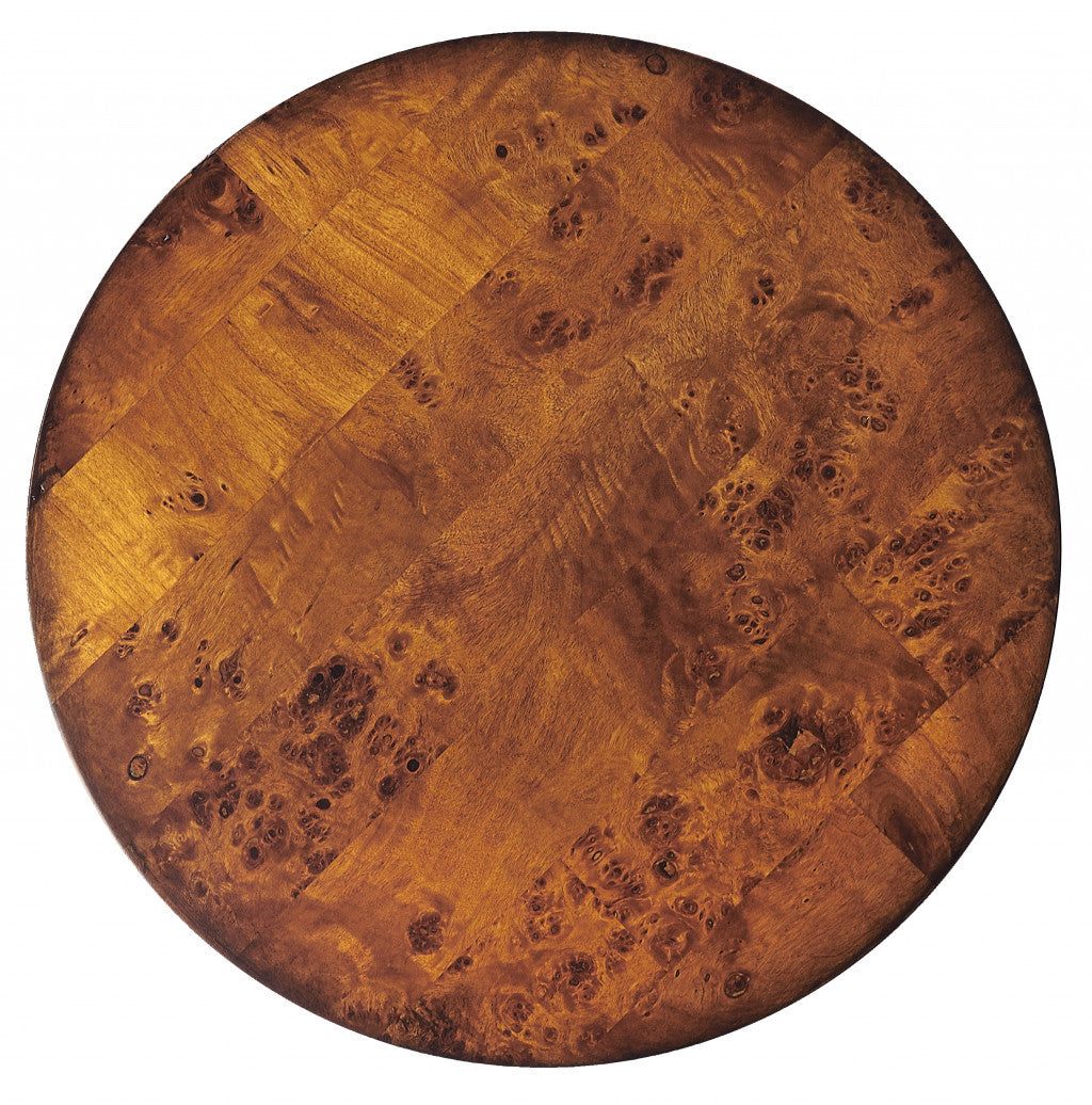 24" Medium Brown Burl Veneer Round End Table-2