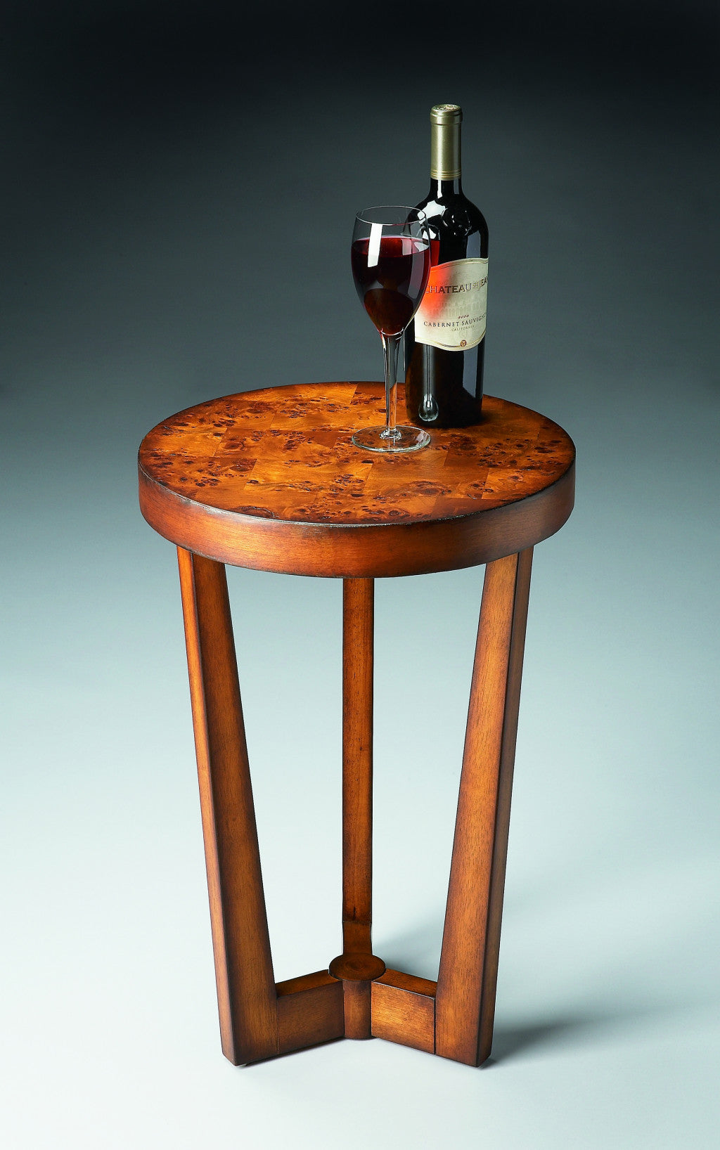 24" Medium Brown Burl Veneer Round End Table-5