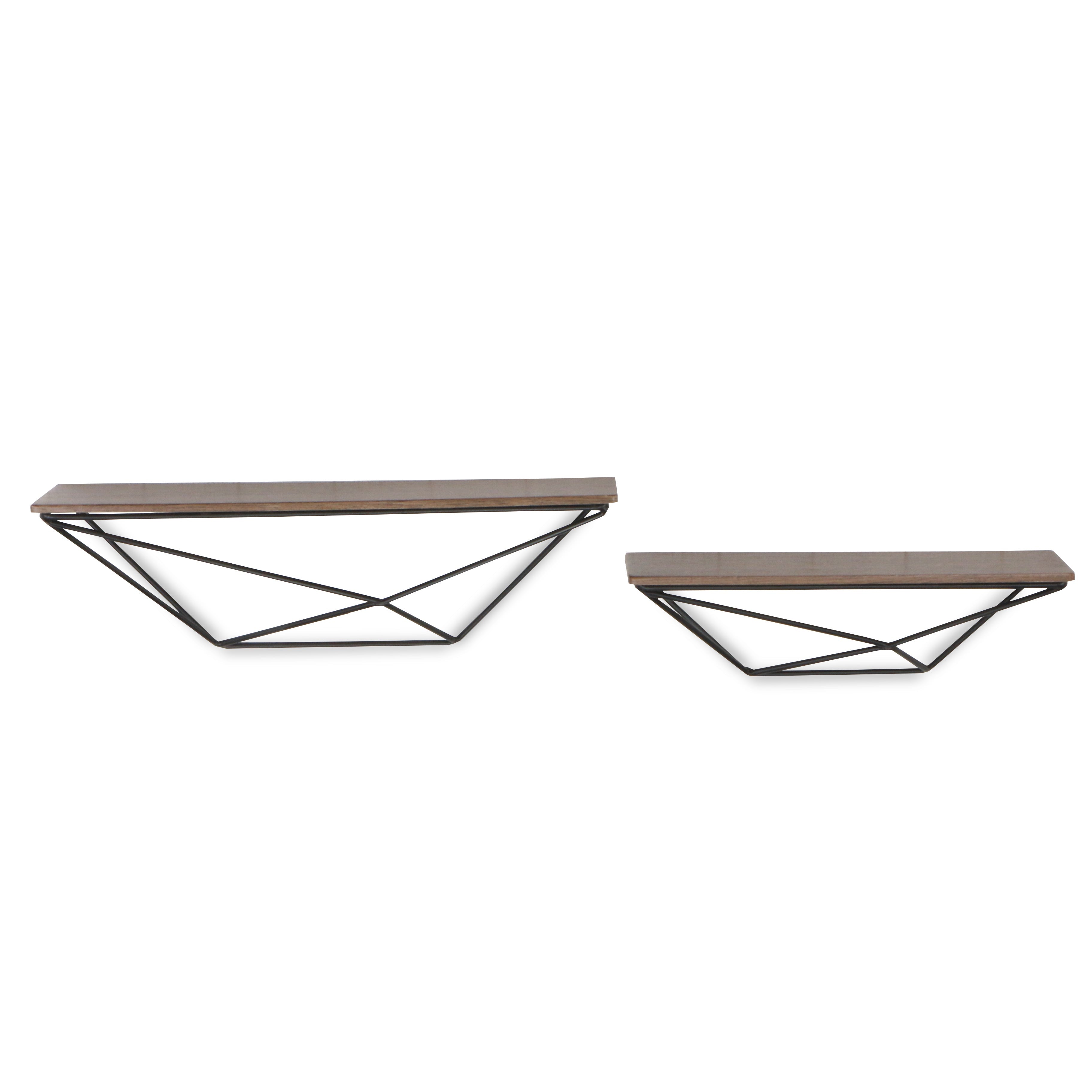 Set Of Two Black And Brown Wood And Metal Wall Mounted Accent Shelf-Wall Mounted Shelves-DECOROLALA