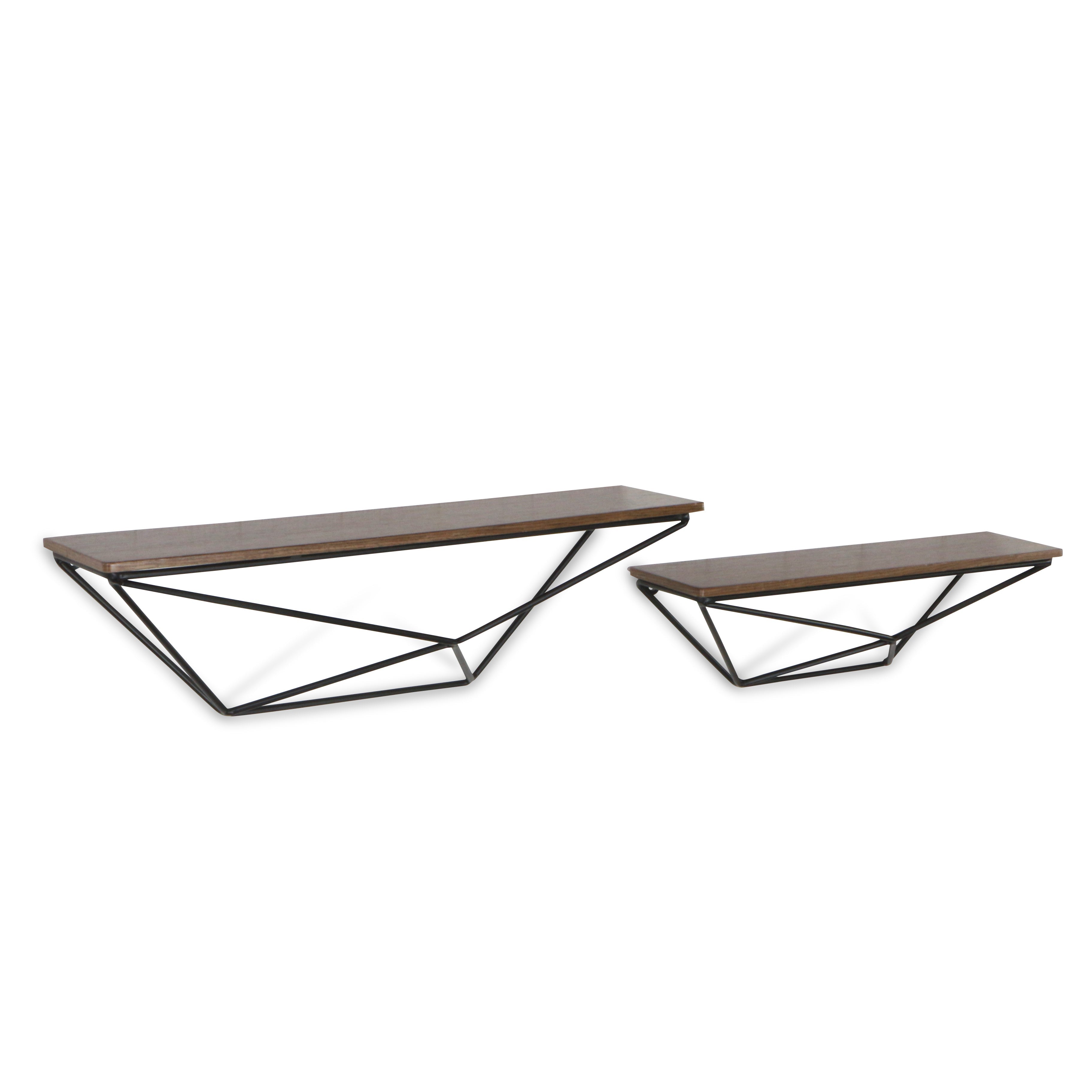 Set Of Two Black And Brown Wood And Metal Wall Mounted Accent Shelf-Wall Mounted Shelves-DECOROLALA
