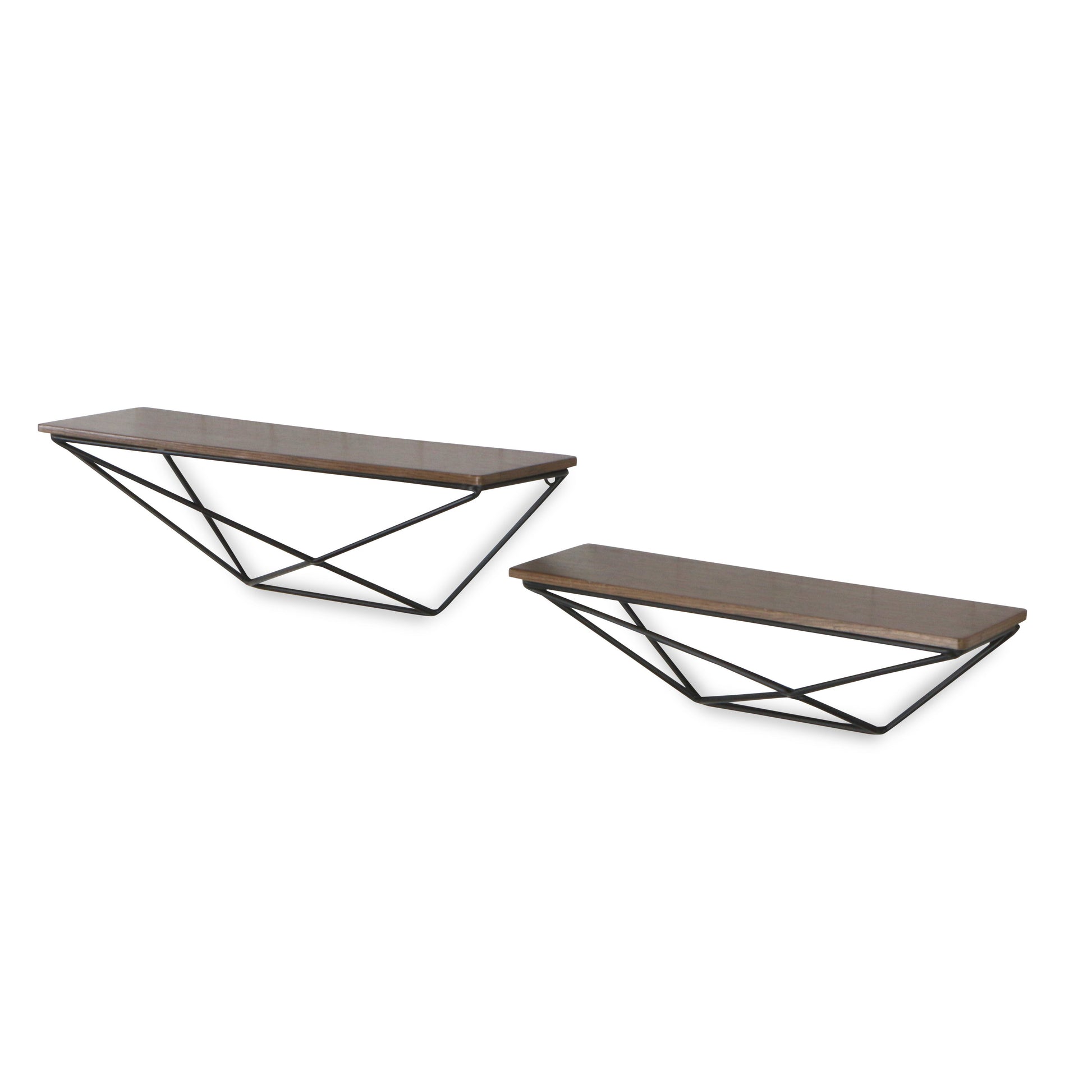 Set Of Two Black And Brown Wood And Metal Wall Mounted Accent Shelf-Wall Mounted Shelves-DECOROLALA