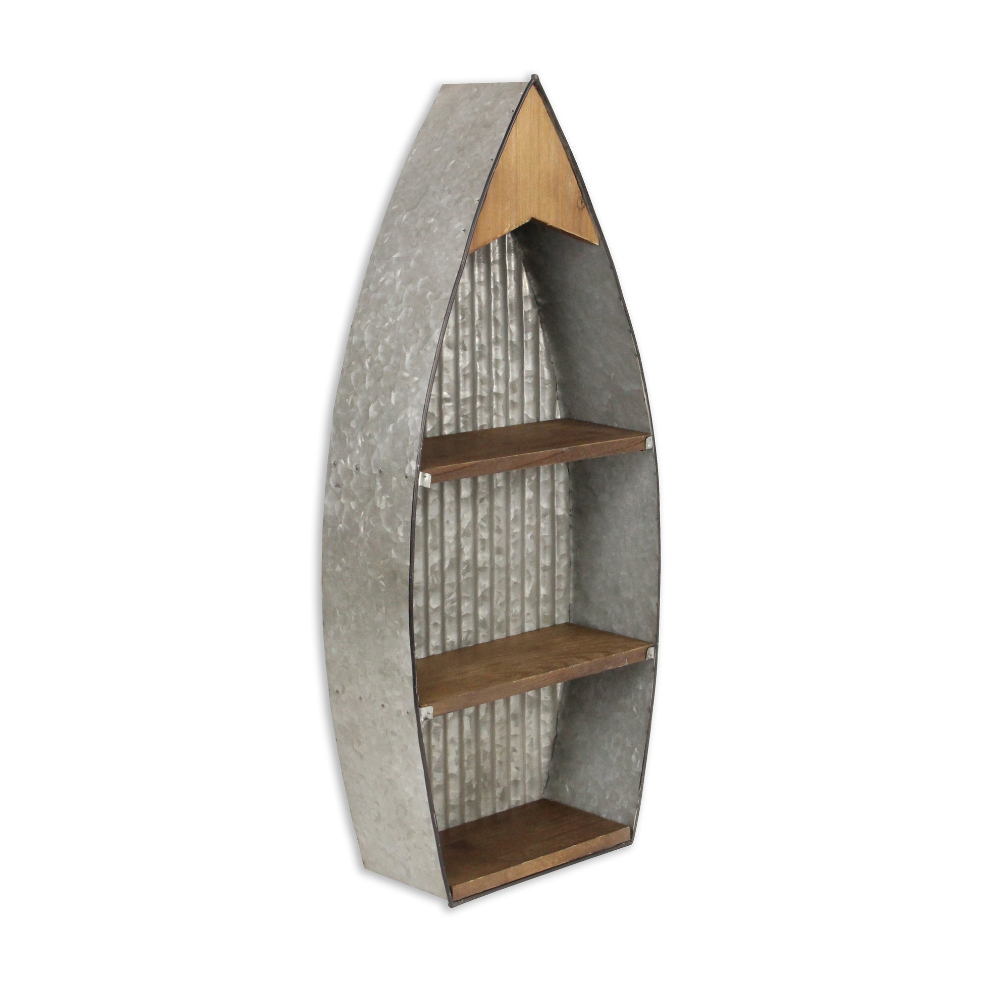 23" Brown And Gray Galvanized Metal And Wood Wall Mounted Boat Shelf-Wall Mounted Shelves-DECOROLALA