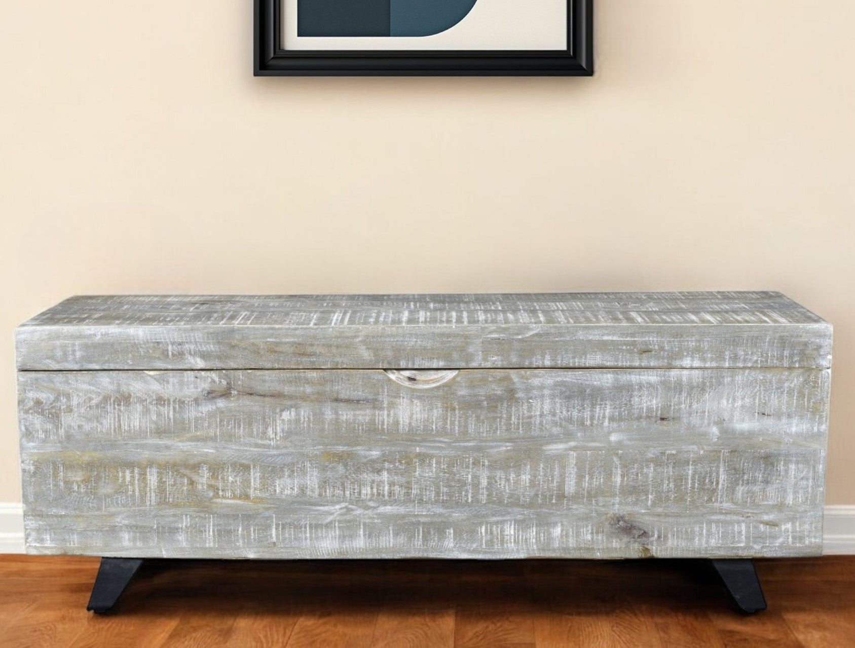 46" Gray and Black Distressed Solid Wood Storage Bench with Flip Top-Benches-DECOROLALA