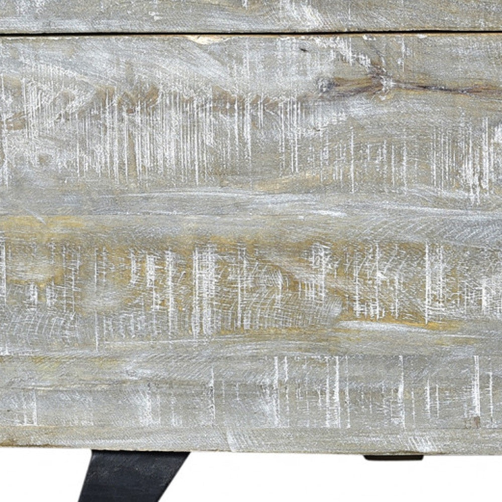 46" Gray and Black Distressed Solid Wood Storage Bench with Flip Top-Benches-DECOROLALA
