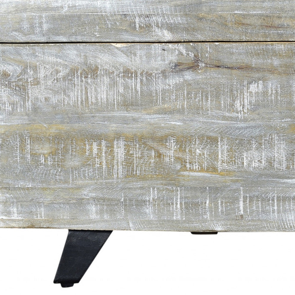 46" Gray and Black Distressed Solid Wood Storage Bench with Flip Top-Benches-DECOROLALA