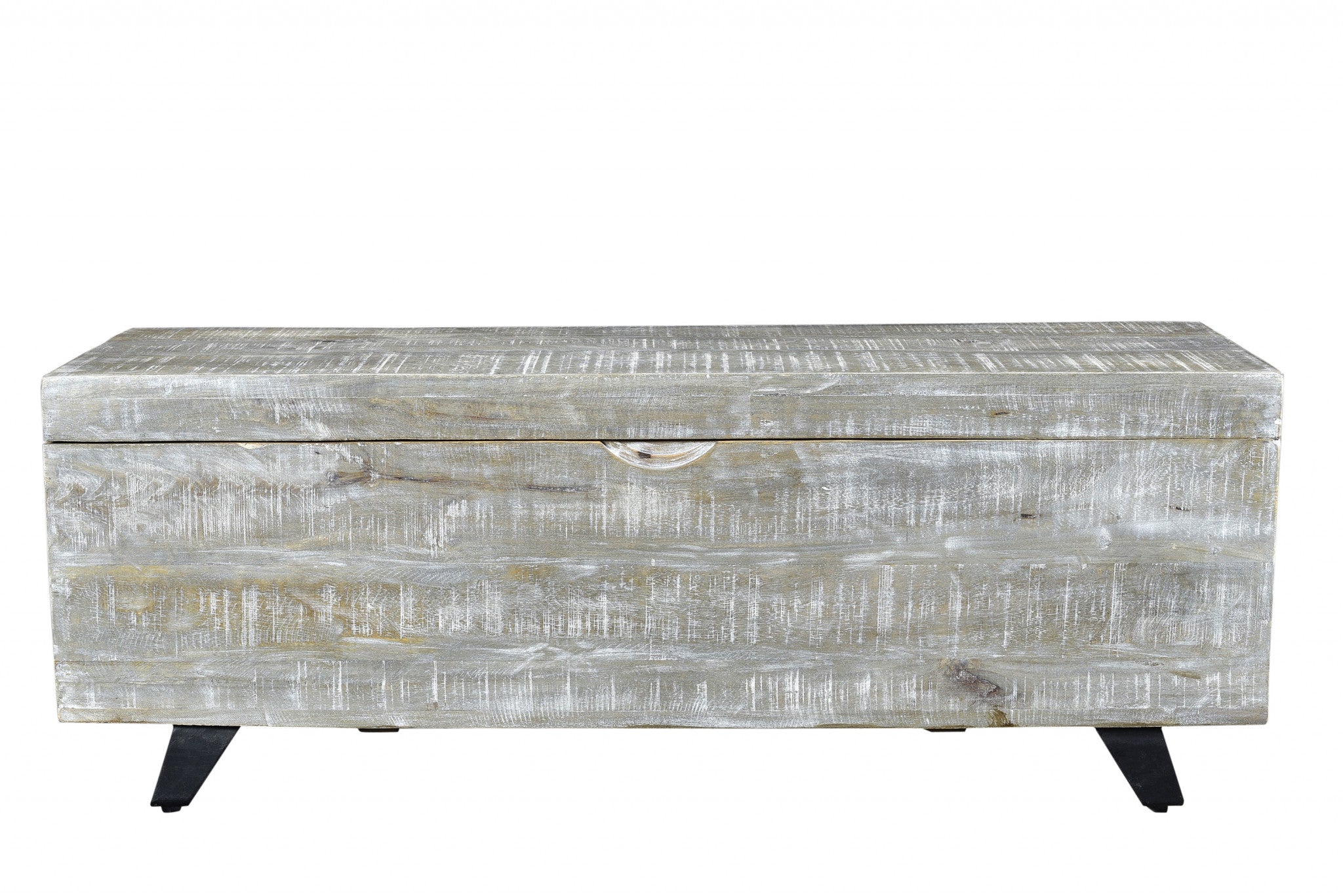 46" Gray and Black Distressed Solid Wood Storage Bench with Flip Top-Benches-DECOROLALA