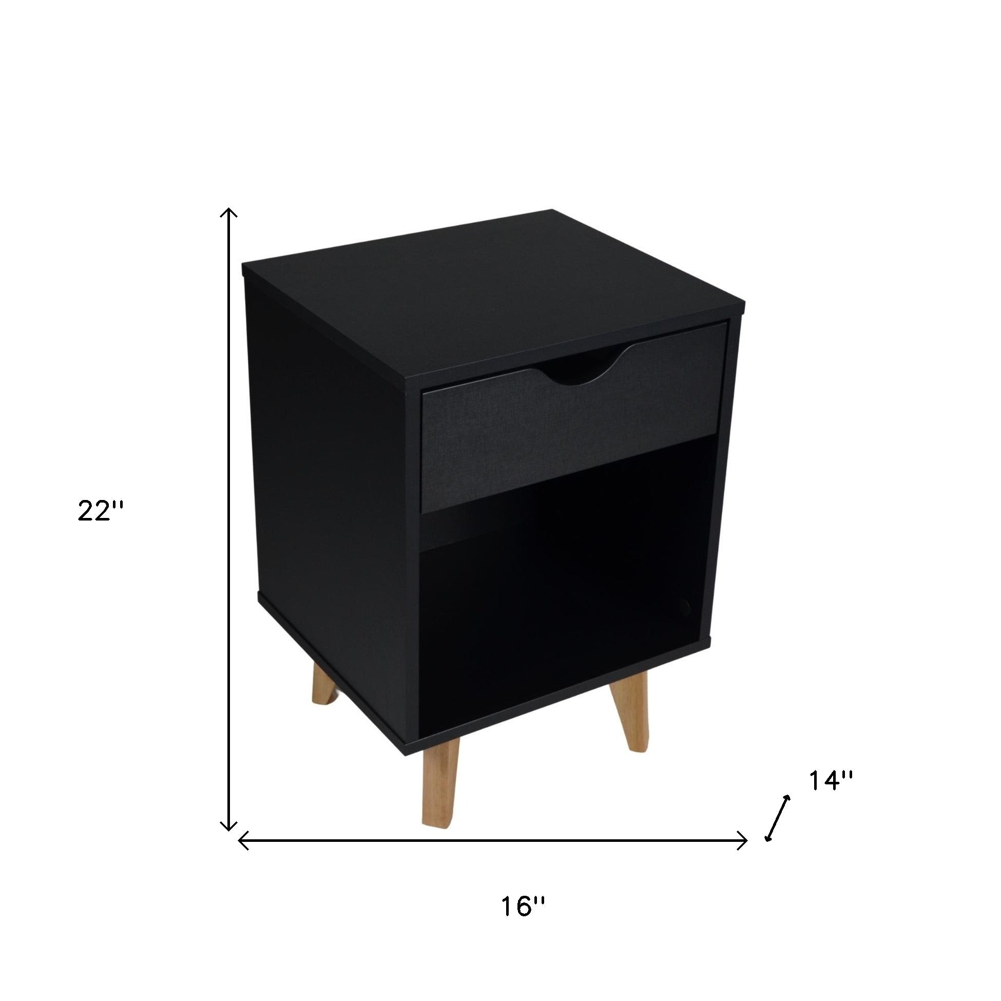 22" Black One Drawer Nightstand-Nightstands & Bedside Tables-DECOROLALA