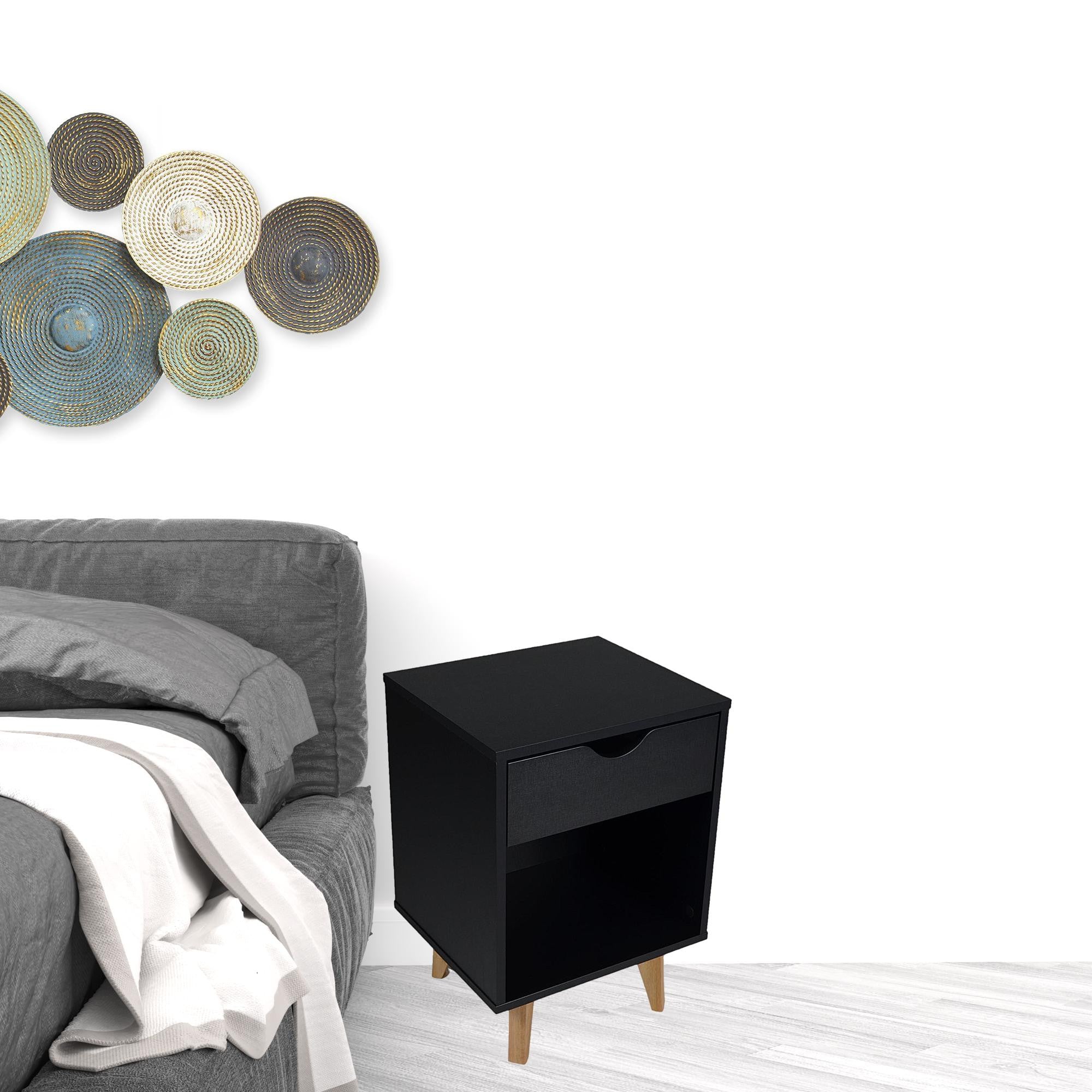 22" Black One Drawer Nightstand-Nightstands & Bedside Tables-DECOROLALA