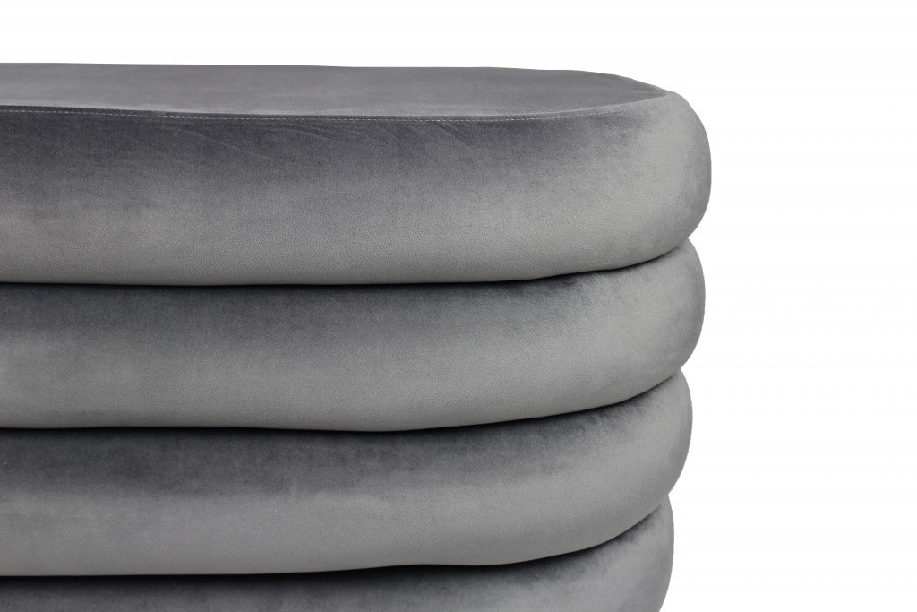 21" Gray Velvet Tufted Round Cocktail Ottoman-Ottomans-DECOROLALA