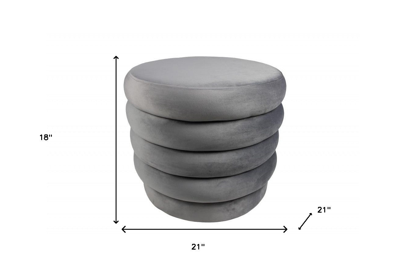 21" Gray Velvet Tufted Round Cocktail Ottoman-Ottomans-DECOROLALA