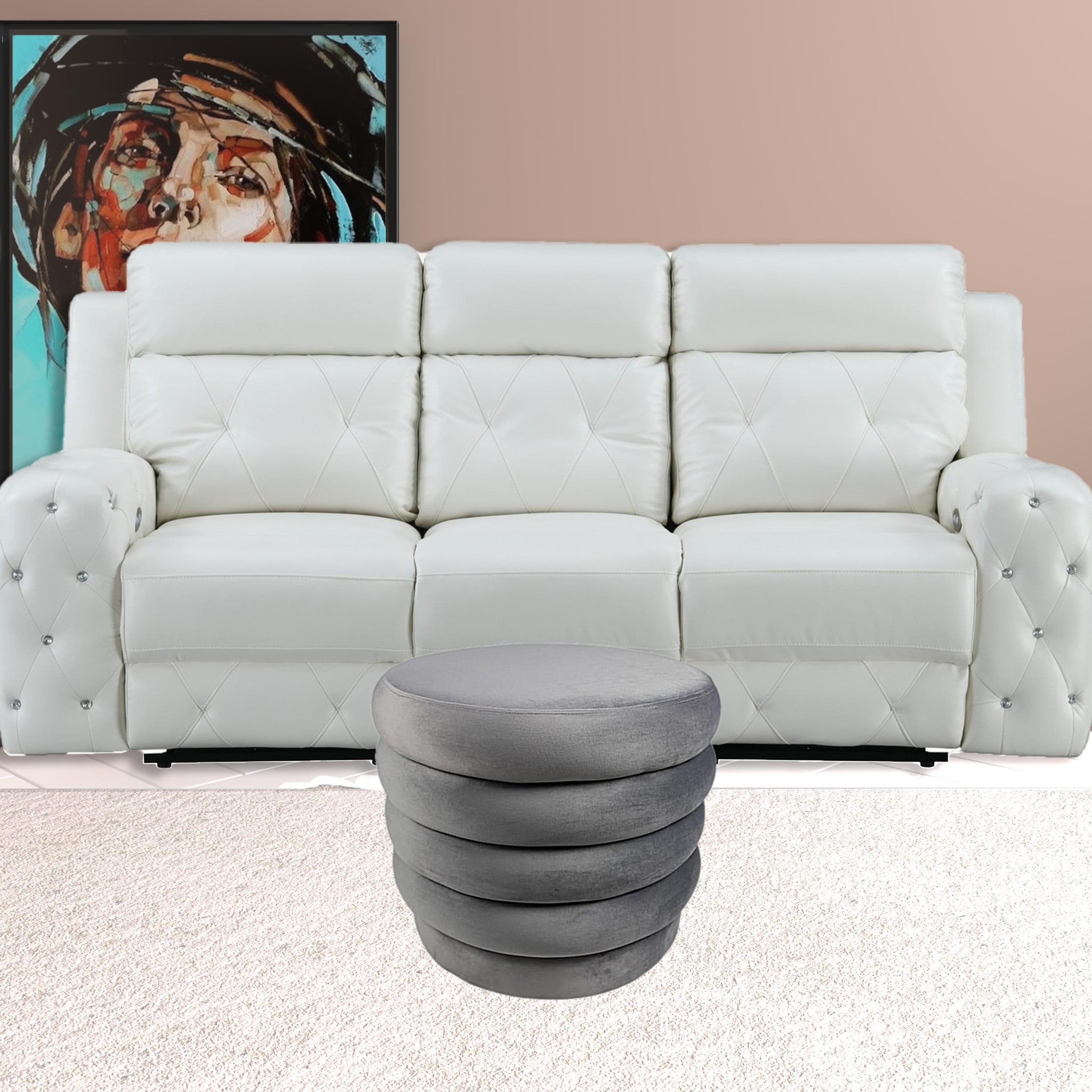 21" Gray Velvet Tufted Round Cocktail Ottoman-Ottomans-DECOROLALA