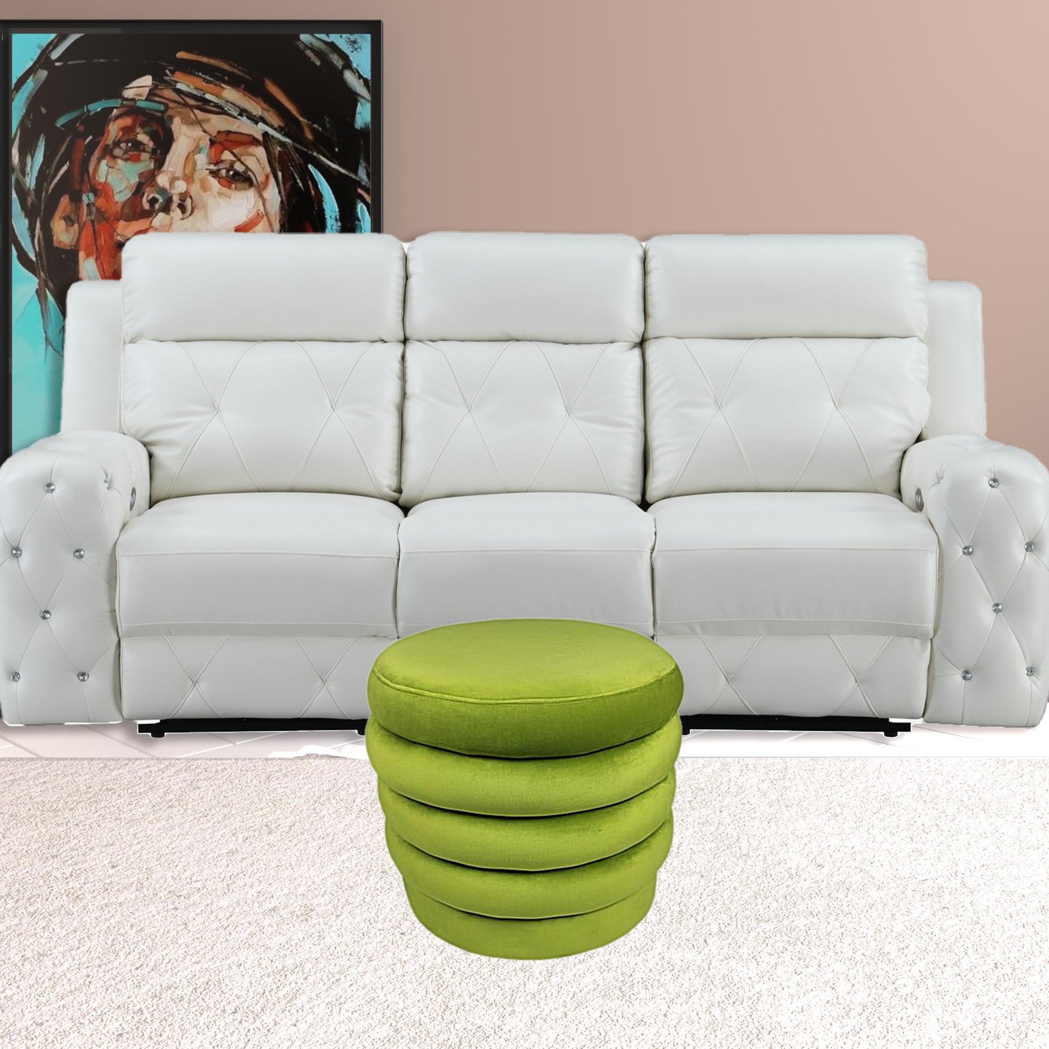 21" Green Velvet Tufted Round Cocktail Ottoman-Ottomans-DECOROLALA