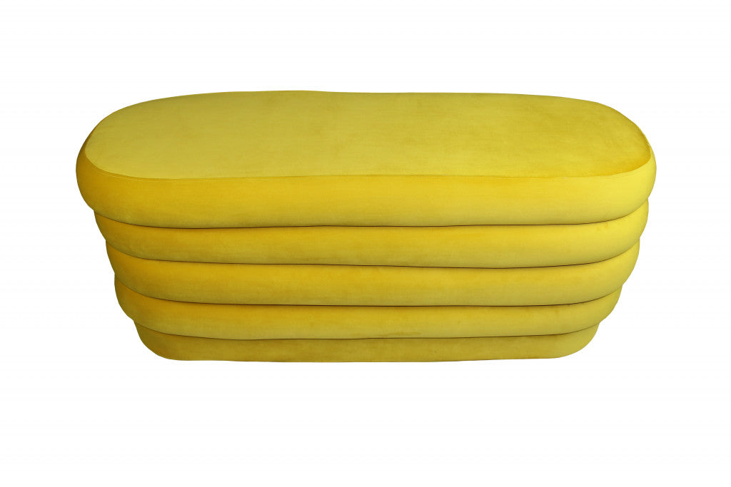 44" Yellow Velvet Tufted Oval Ottoman-Ottomans-DECOROLALA