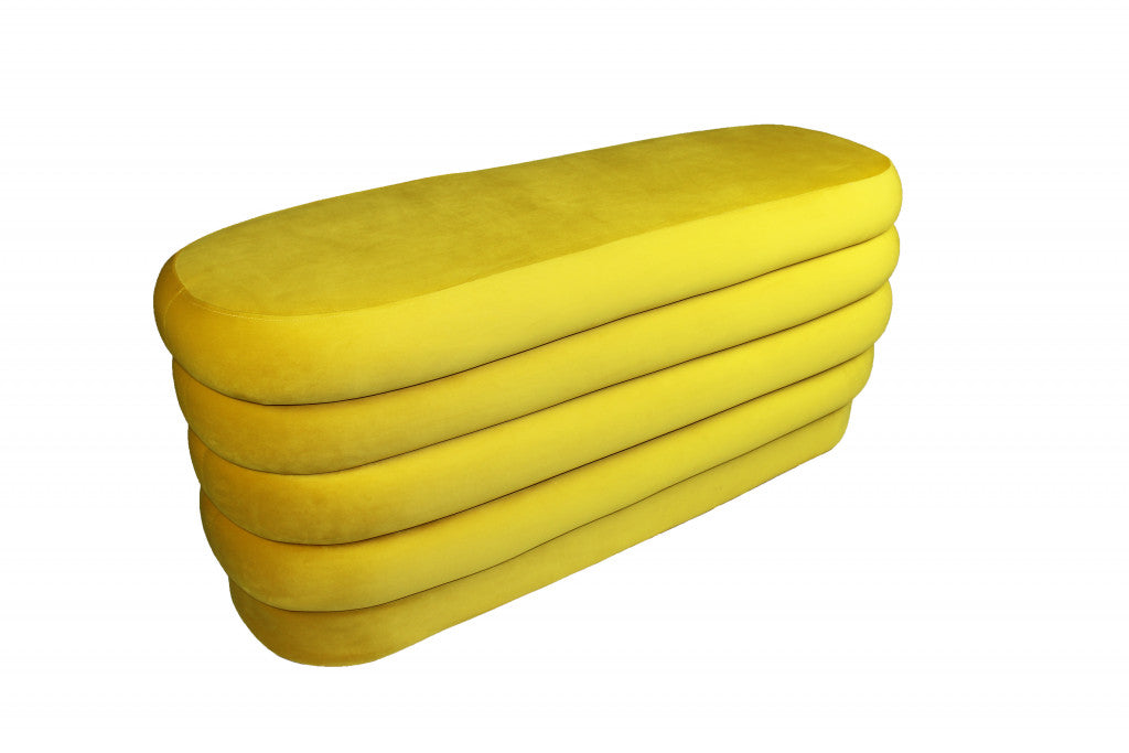 44" Yellow Velvet Tufted Oval Ottoman-Ottomans-DECOROLALA