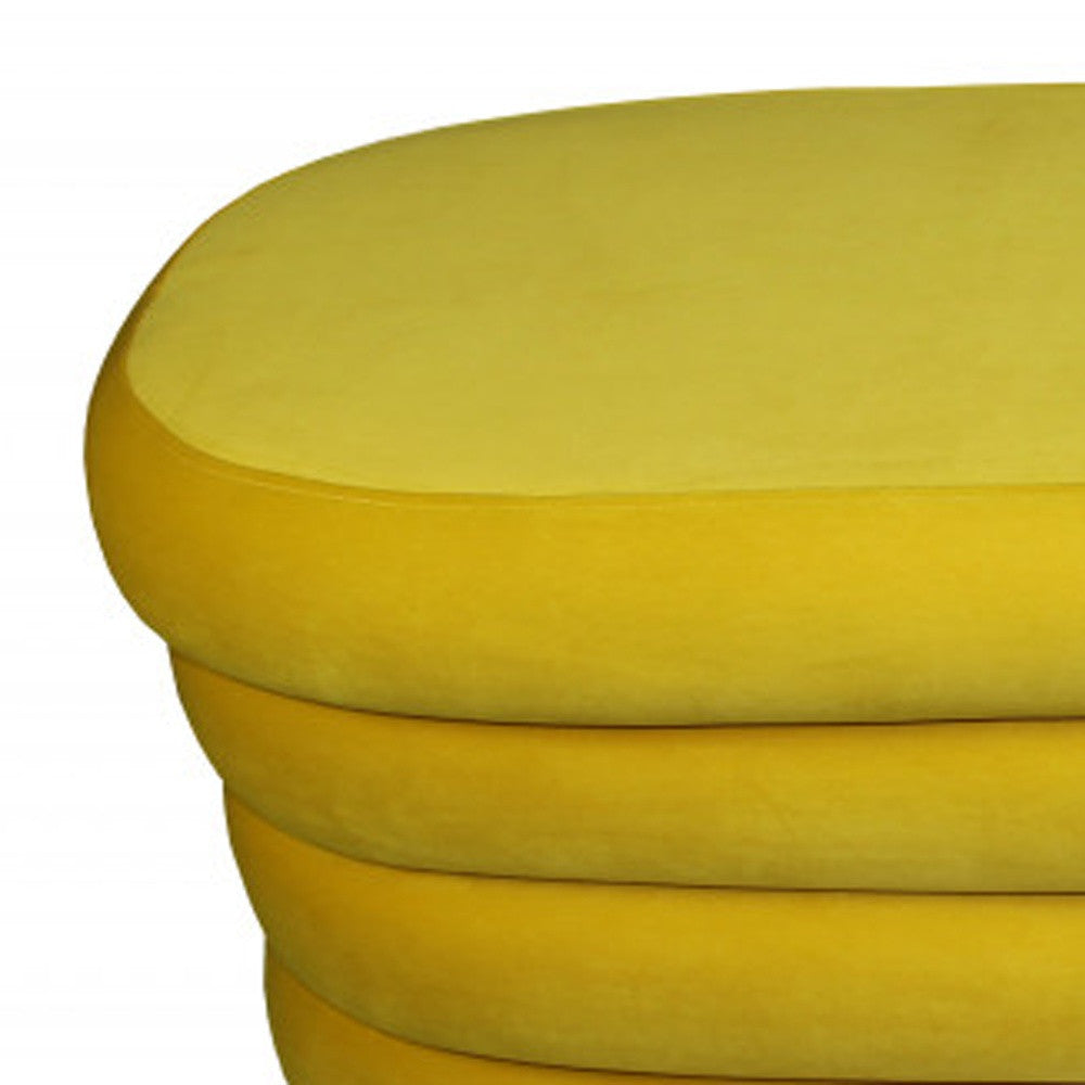 44" Yellow Velvet Tufted Oval Ottoman-Ottomans-DECOROLALA