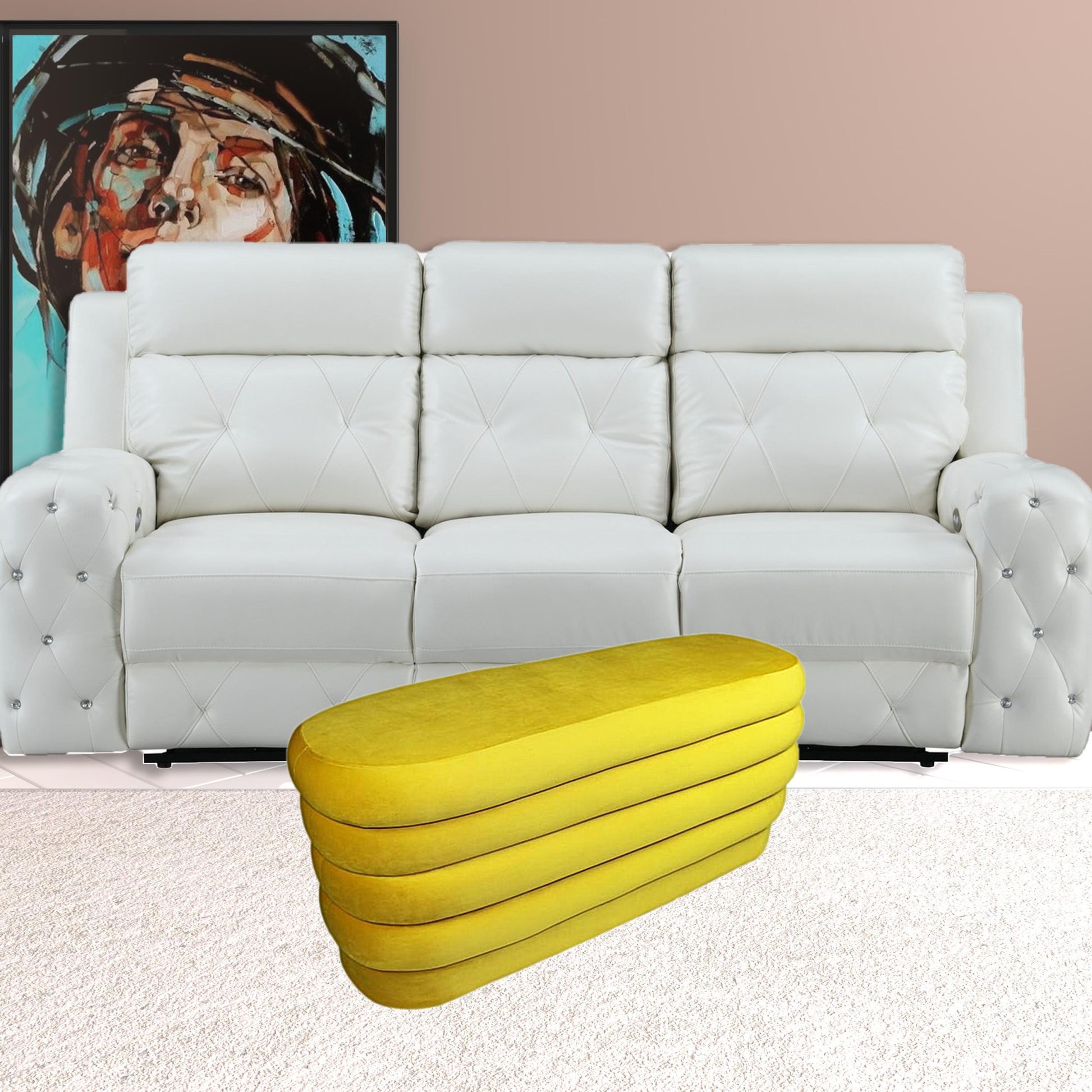 44" Yellow Velvet Tufted Oval Ottoman-Ottomans-DECOROLALA