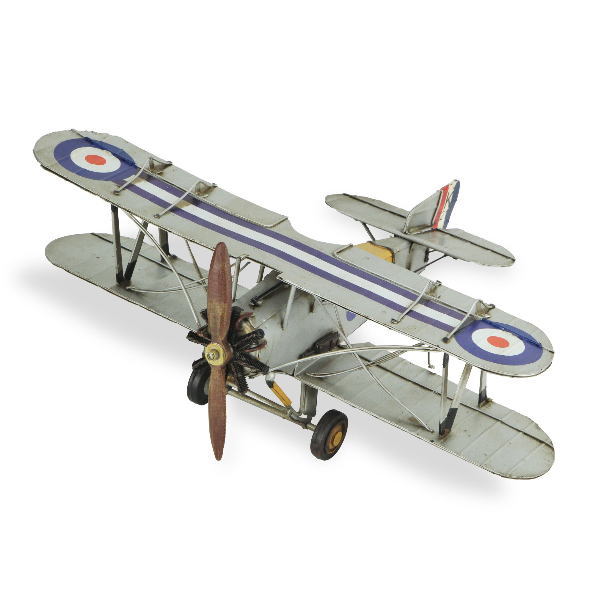 5" Blue and Gray Metal Hand Painted Model Airplane Tabletop Sculpture-Sculptures-DECOROLALA