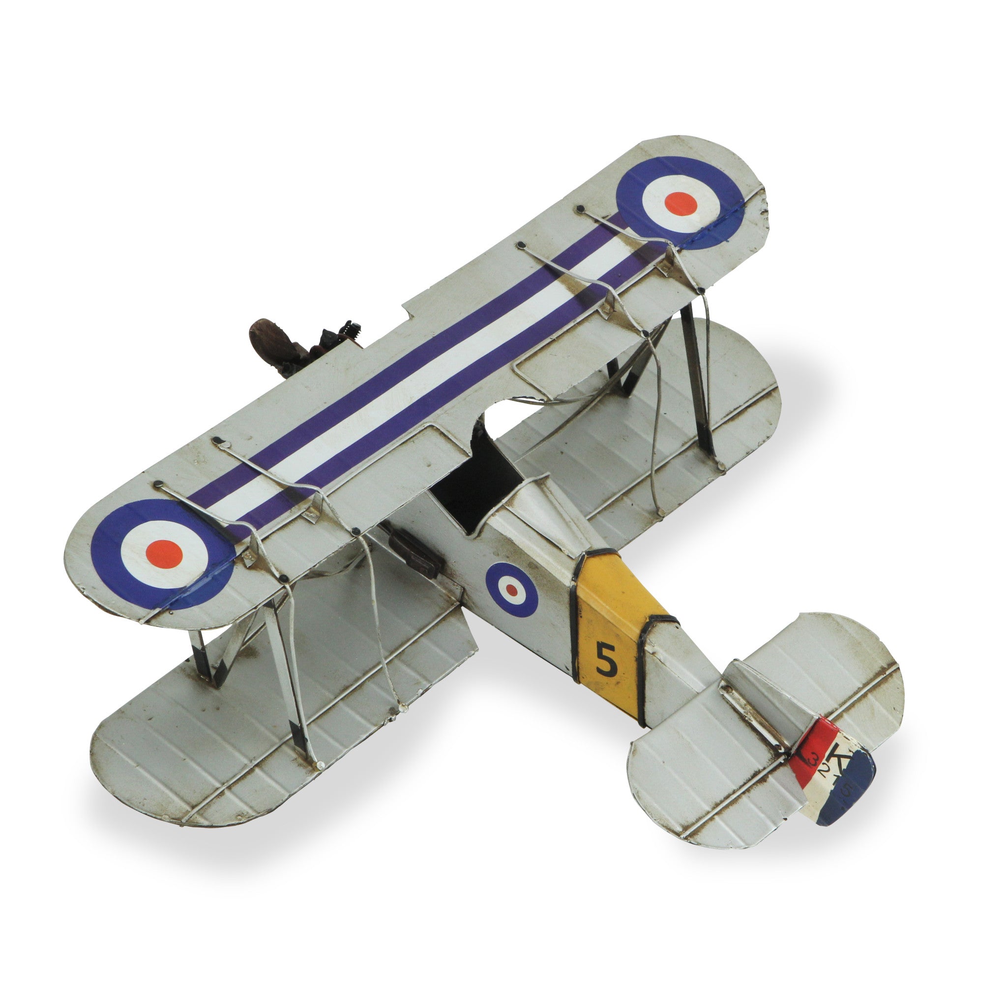 5" Blue and Gray Metal Hand Painted Model Airplane Tabletop Sculpture-Sculptures-DECOROLALA