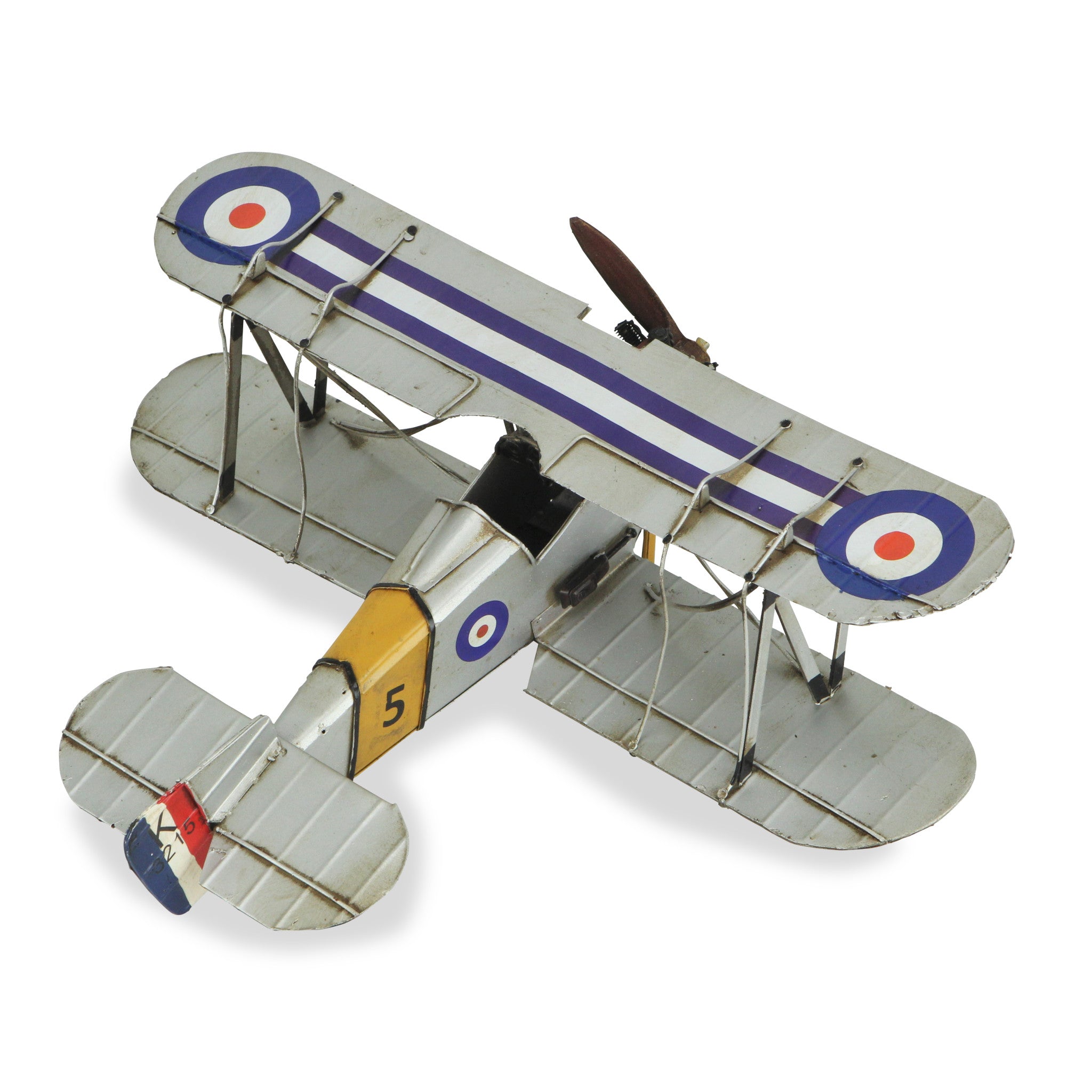 5" Blue and Gray Metal Hand Painted Model Airplane Tabletop Sculpture-Sculptures-DECOROLALA