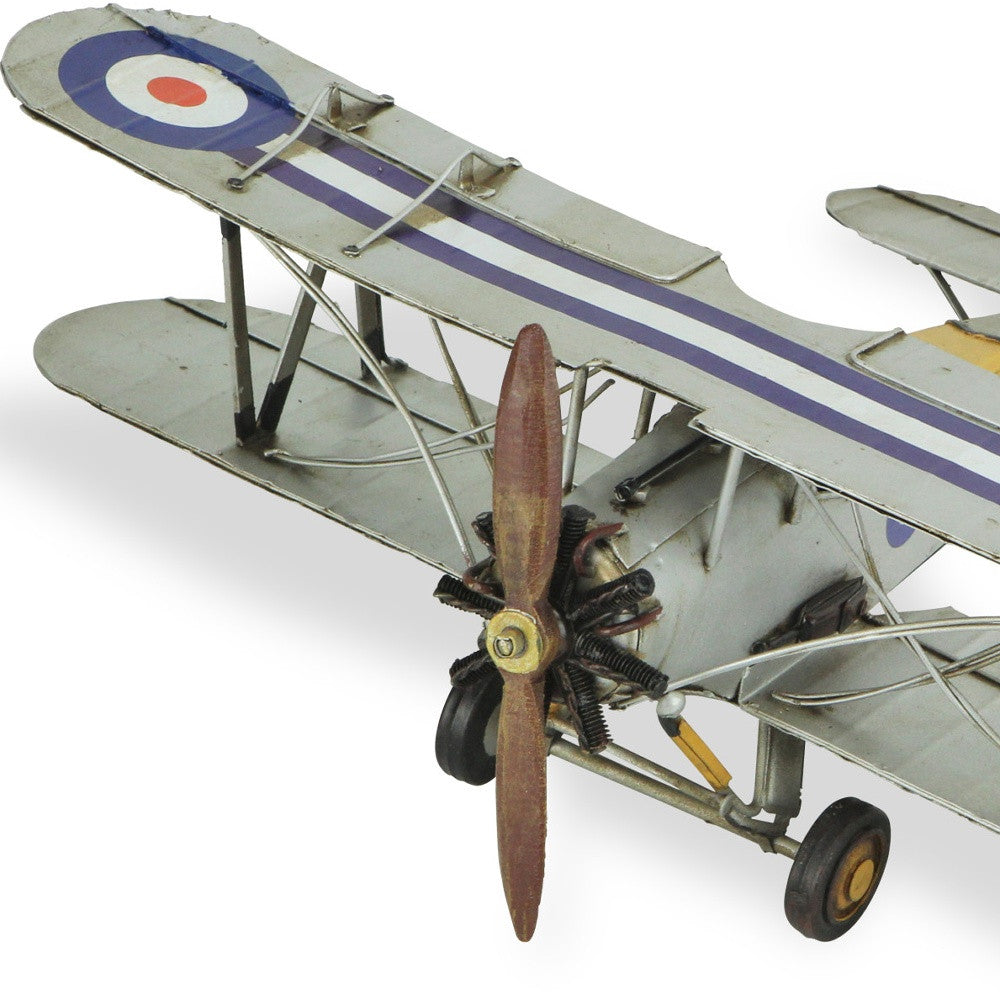 5" Blue and Gray Metal Hand Painted Model Airplane Tabletop Sculpture-Sculptures-DECOROLALA