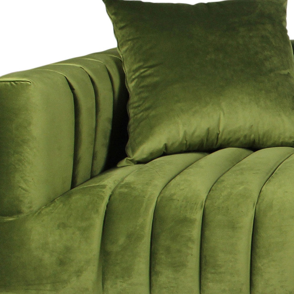 90" Olive Green Velvet Sofa And Toss Pillows With Gold Legs-6