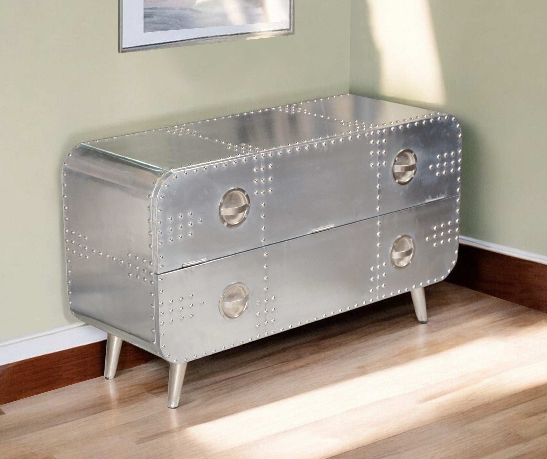 44" Silver Aluminum Enclosed Storage TV Stand-TV Stands-DECOROLALA