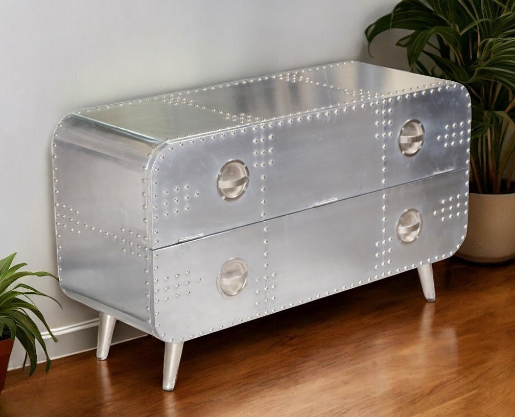 44" Silver Aluminum Enclosed Storage TV Stand-TV Stands-DECOROLALA