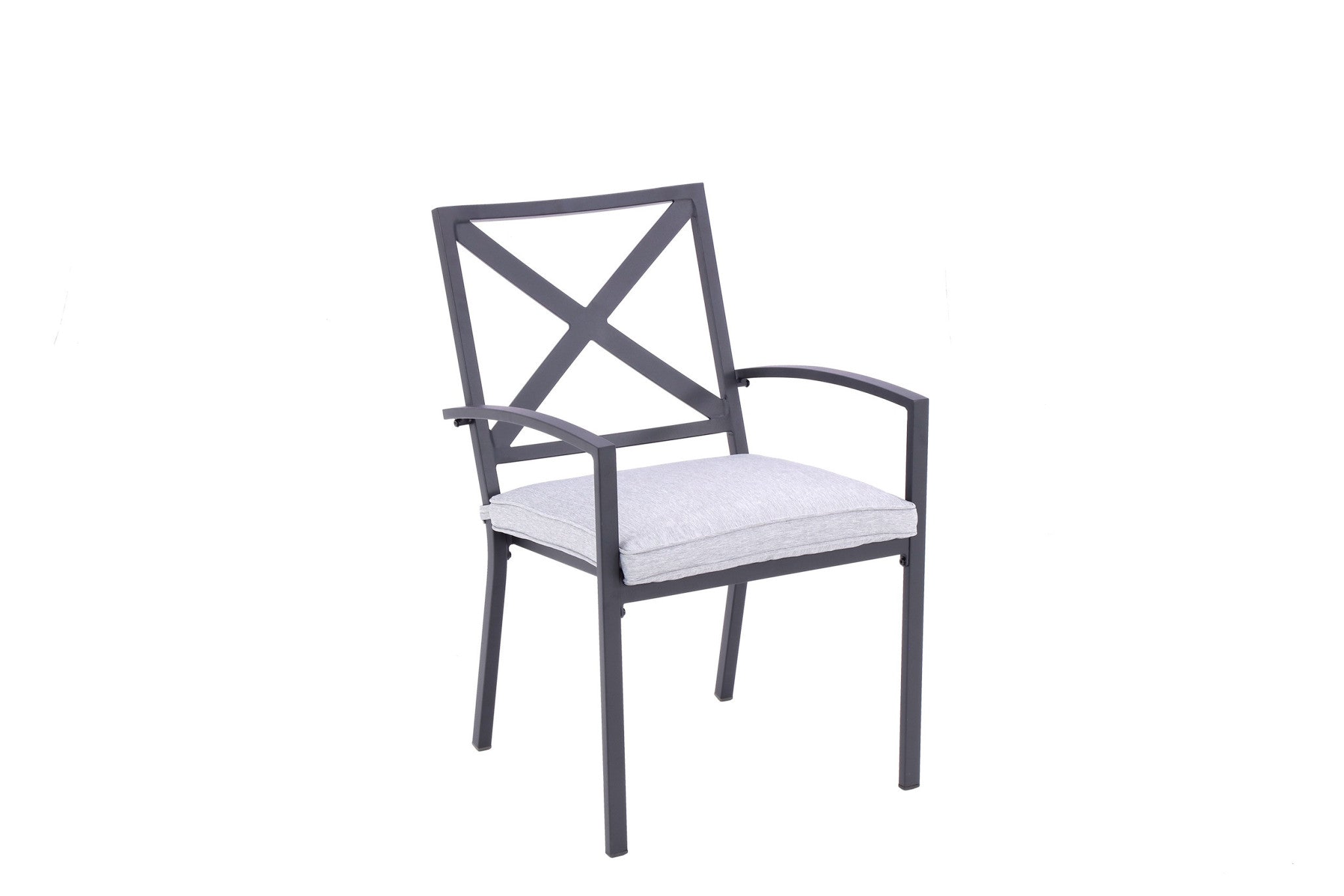 Set of Two Dark Gray Aluminum Outdoor Stacking Dining Chairs with Light Gray Cushion-Outdoor Chairs-DECOROLALA