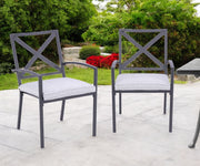 Set of Two Dark Gray Aluminum Outdoor Stacking Dining Chairs with Light Gray Cushion-Outdoor Chairs-DECOROLALA