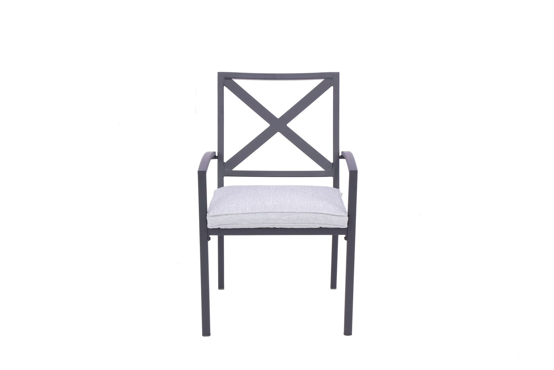 Set of Two Dark Gray Aluminum Outdoor Stacking Dining Chairs with Light Gray Cushion-Outdoor Chairs-DECOROLALA