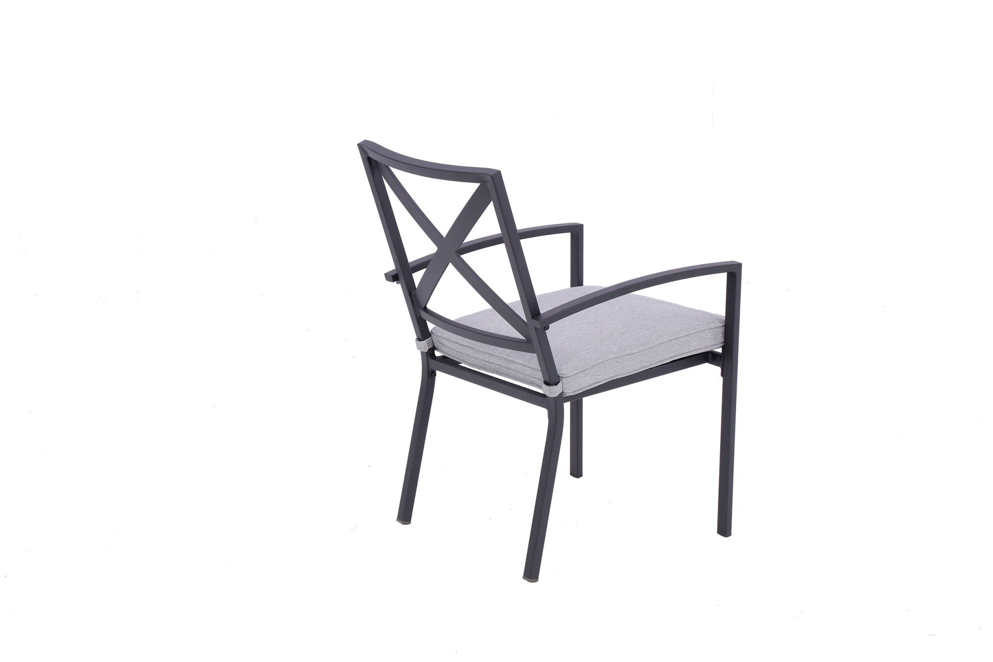 Set of Two Dark Gray Aluminum Outdoor Stacking Dining Chairs with Light Gray Cushion-Outdoor Chairs-DECOROLALA
