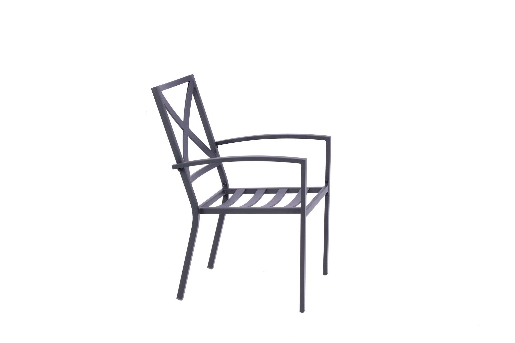 Set of Two Dark Gray Aluminum Outdoor Stacking Dining Chairs with Light Gray Cushion-Outdoor Chairs-DECOROLALA