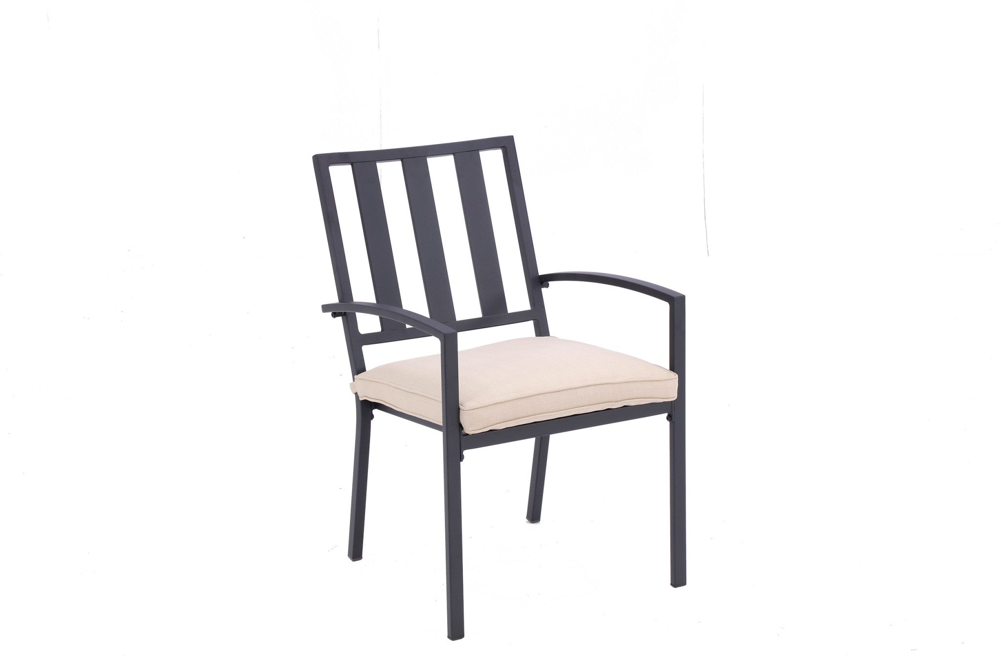 Set of Two Dark Gray Aluminum Outdoor Stacking Dining Chairs with Beige Cushion-Outdoor Chairs-DECOROLALA
