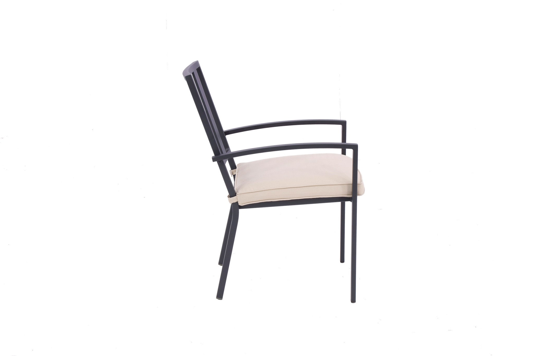 Set of Two Dark Gray Aluminum Outdoor Stacking Dining Chairs with Beige Cushion-Outdoor Chairs-DECOROLALA