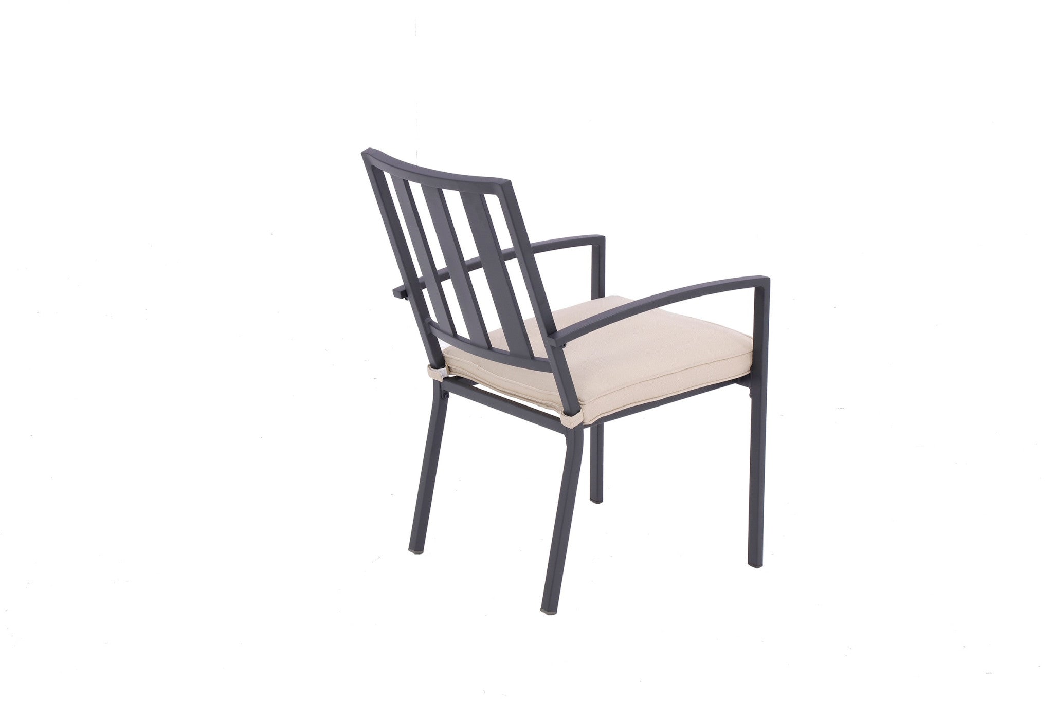 Set of Two Dark Gray Aluminum Outdoor Stacking Dining Chairs with Beige Cushion-Outdoor Chairs-DECOROLALA