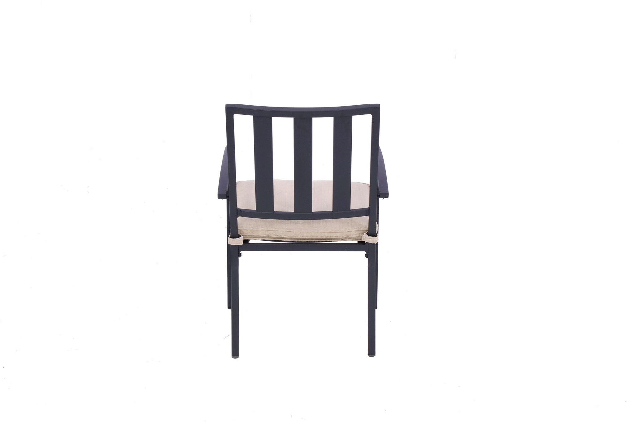 Set of Two Dark Gray Aluminum Outdoor Stacking Dining Chairs with Beige Cushion-Outdoor Chairs-DECOROLALA