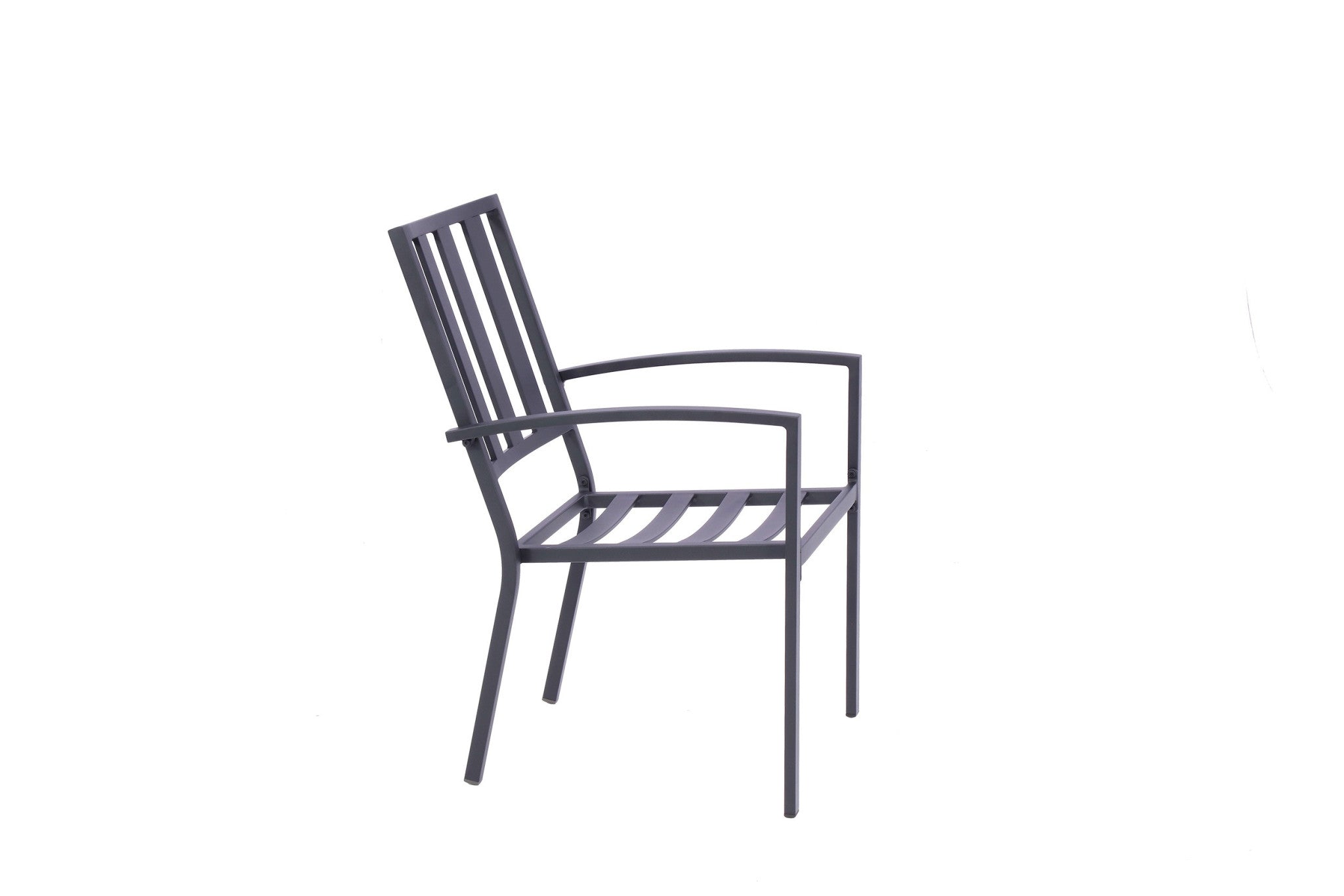 Set of Two Dark Gray Aluminum Outdoor Stacking Dining Chairs with Beige Cushion-Outdoor Chairs-DECOROLALA