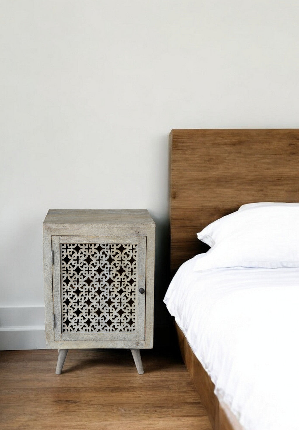 30" Gray Solid Wood Nightstand-Nightstands & Bedside Tables-DECOROLALA