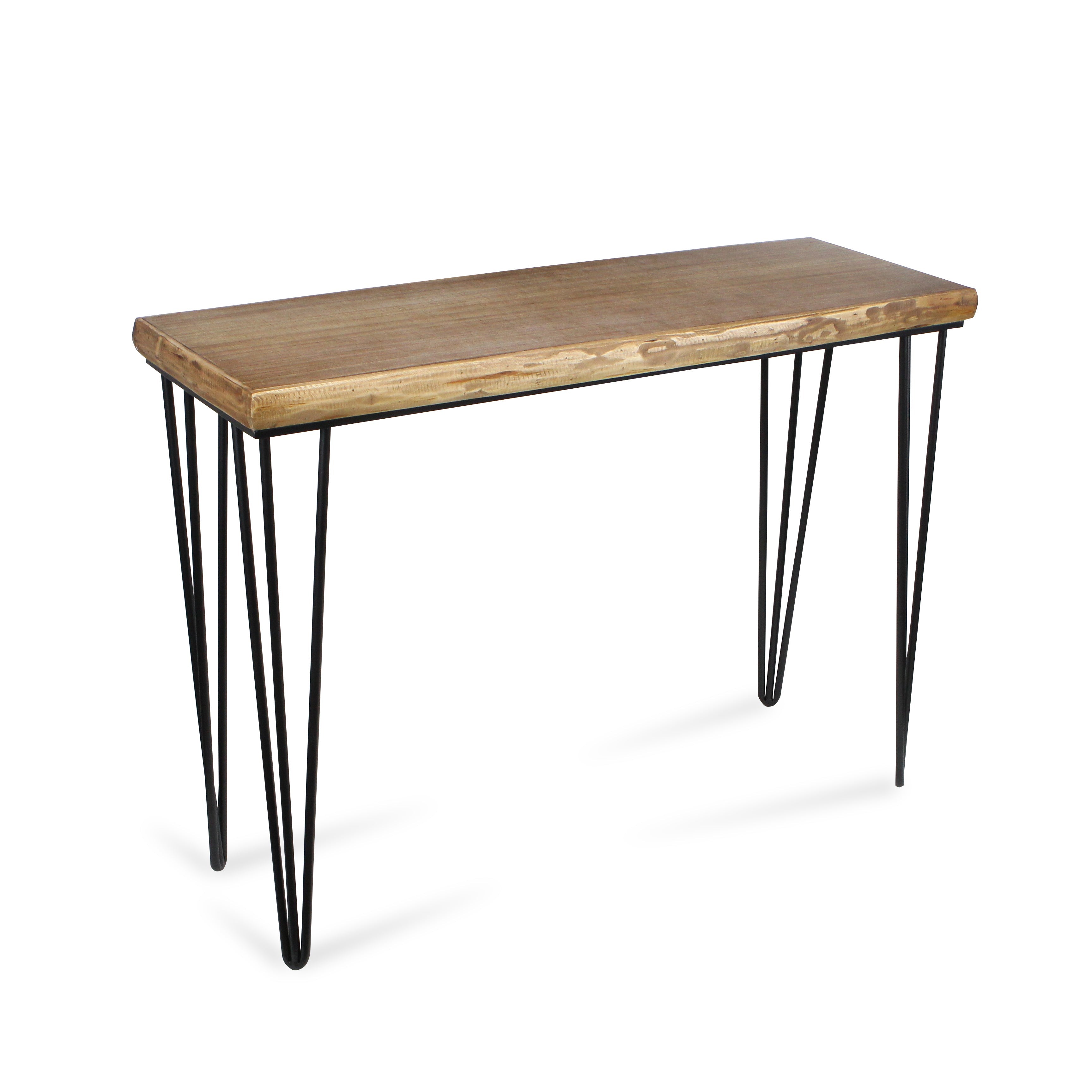 42" Brown and Black Wood and Metal Distressed Console Table-Console Tables-DECOROLALA