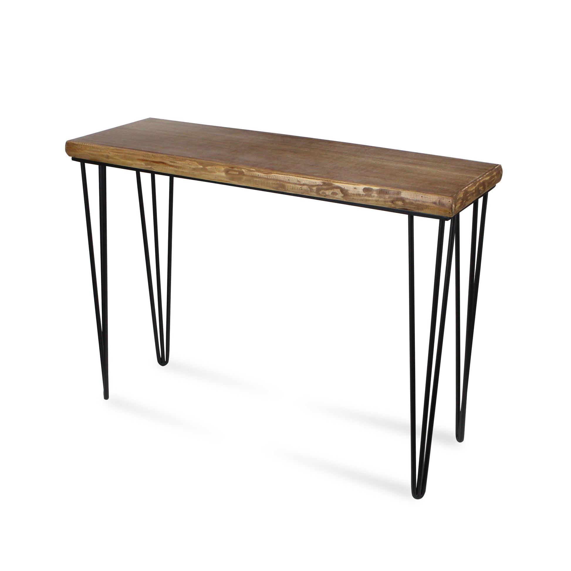 42" Brown and Black Wood and Metal Distressed Console Table-Console Tables-DECOROLALA