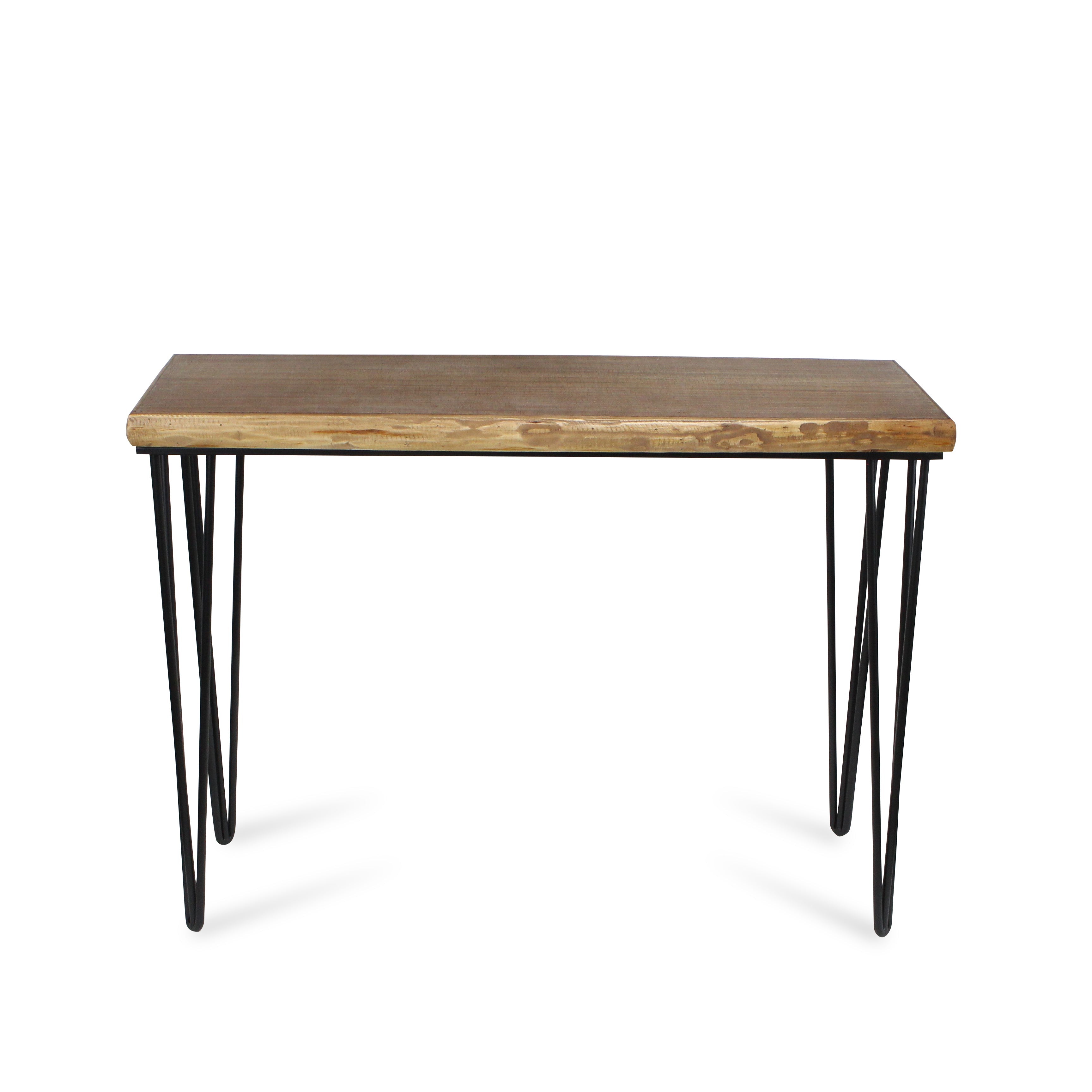 42" Brown and Black Wood and Metal Distressed Console Table-Console Tables-DECOROLALA