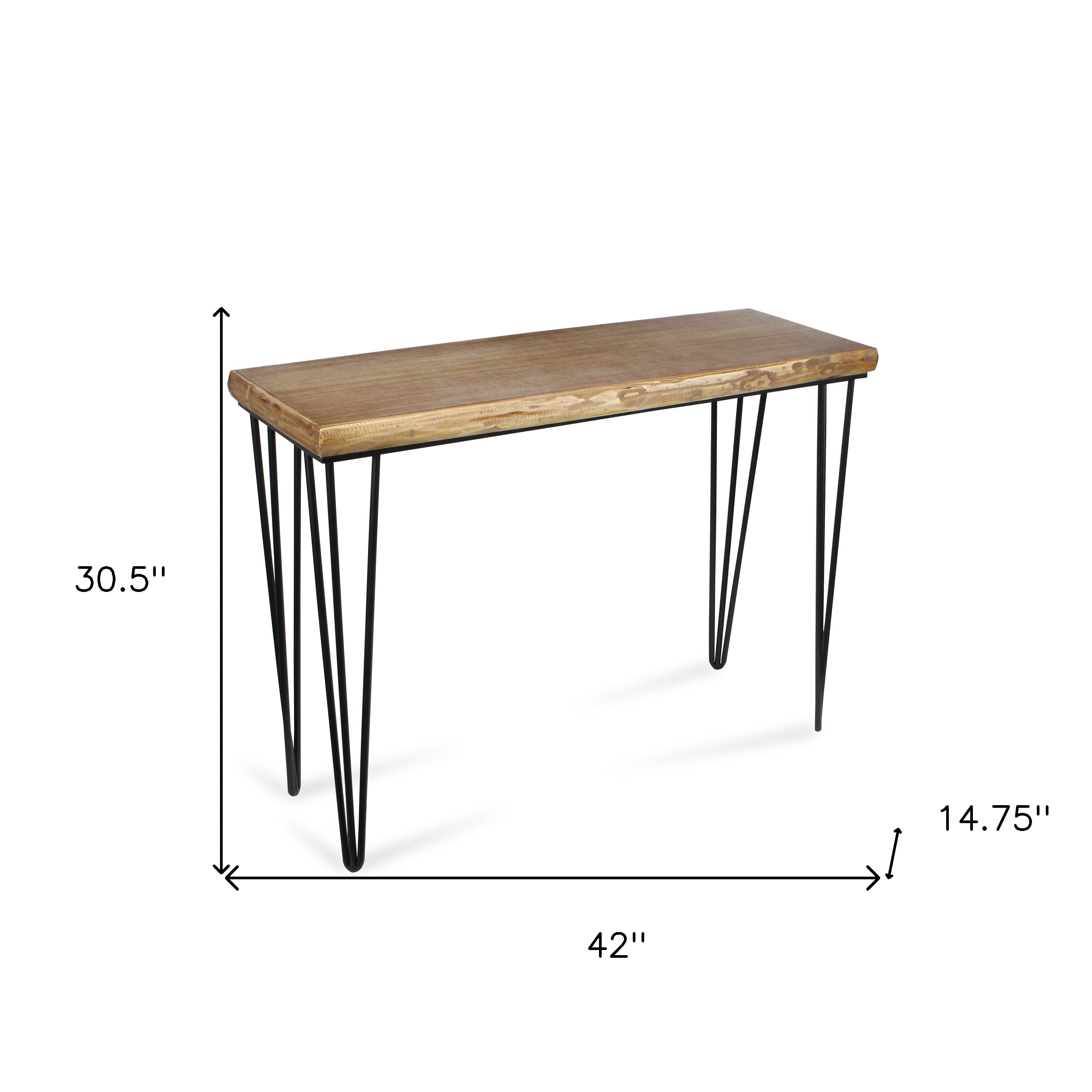 42" Brown and Black Wood and Metal Distressed Console Table-Console Tables-DECOROLALA