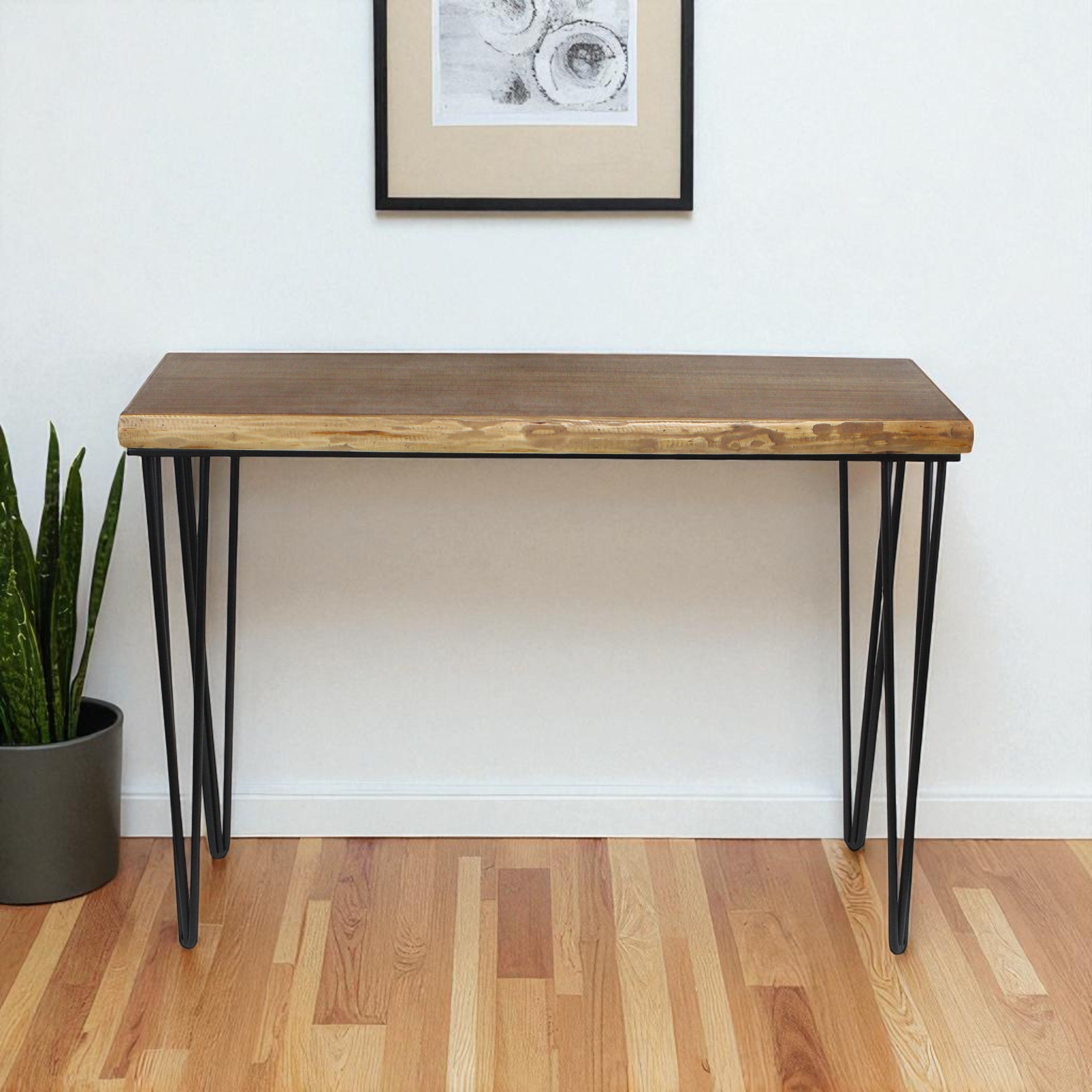 42" Brown and Black Wood and Metal Distressed Console Table-Console Tables-DECOROLALA